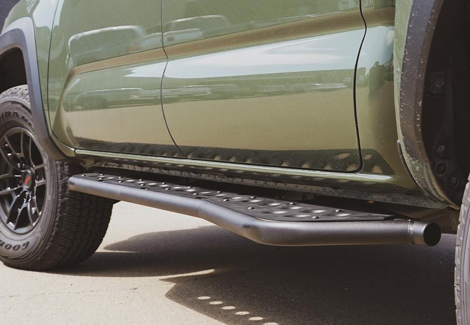 Cali Raised LED 05-21 Tacoma Step Edition Rock Sliders No Kick Out Bed Liner Filler Plate Powder Coat Double Cab Long Bed - CR2660