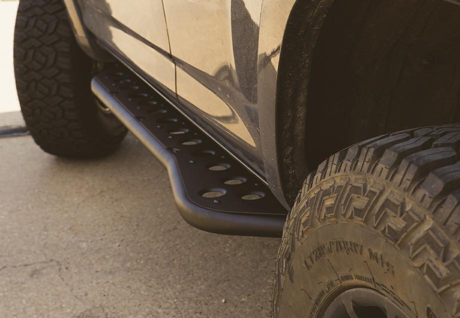 Cali Raised LED 03-09 4Runner Step Edition Bolt On Rock Sliders Kick Out Powder Coat Bedliner - CR2724