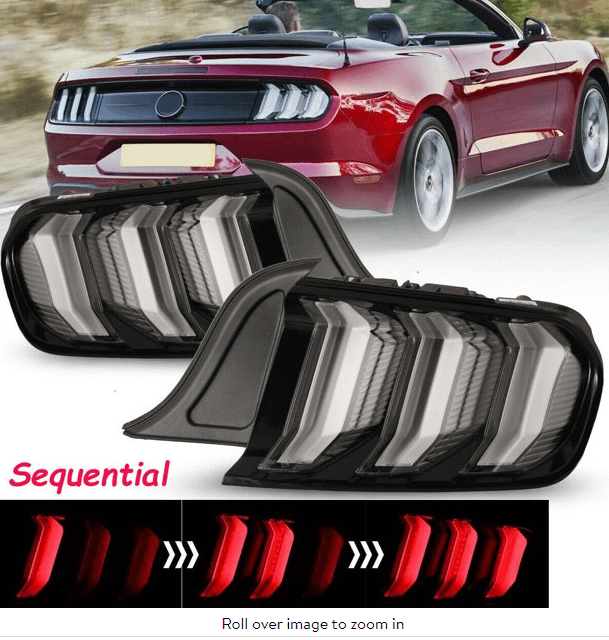 Winjet Led Sequential Tail Lights-Gloss Black / Clear (2015-2023 Mustang) - CTRNG0680-GBC