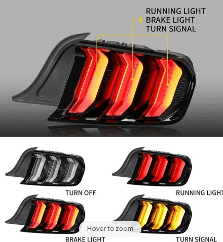 Winjet Led Sequential Tail Lights-Gloss Black / Clear (2015-2023 Mustang) - CTRNG0680-GBC