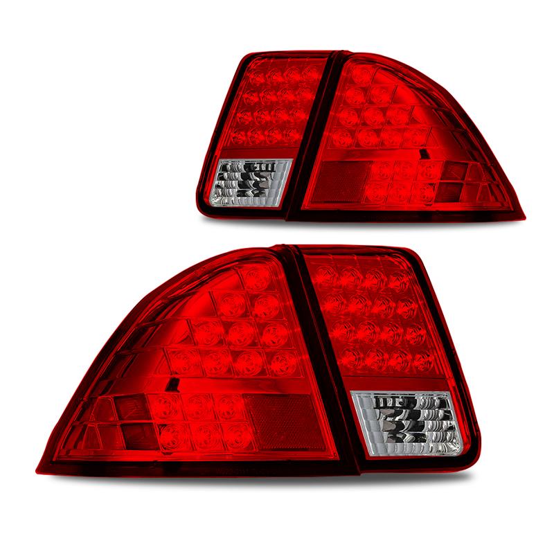 Winjet Led Tail Lights-Chrome / Red (2001-2005 Civic) - CTWJ-0111-CR