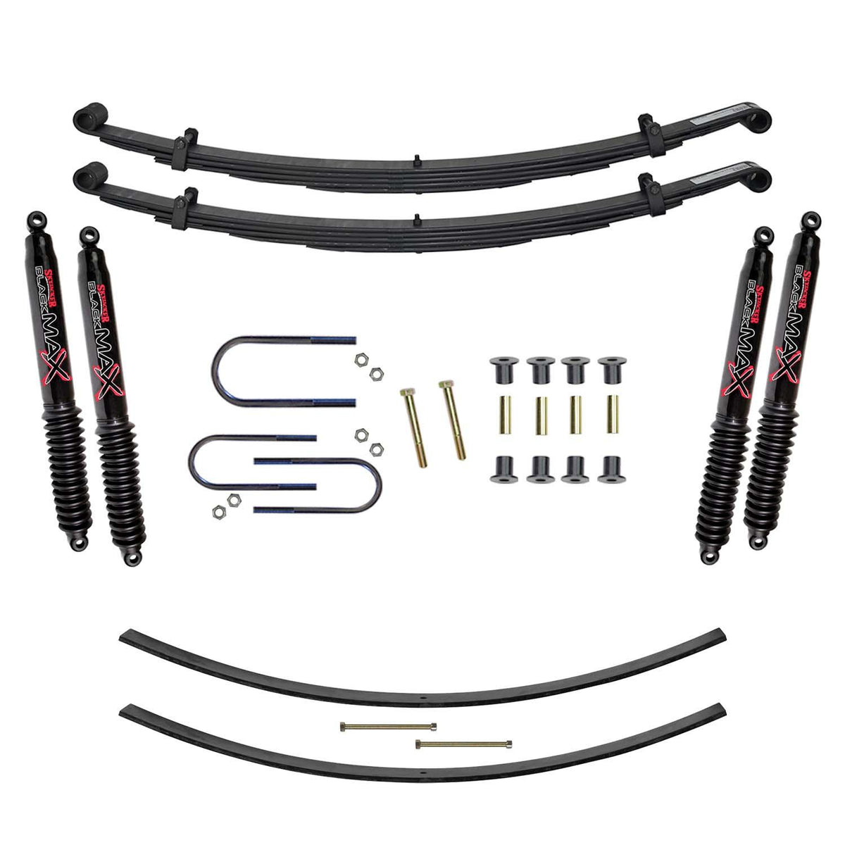 Skyjacker Suspension Lift Kit w/Shock Black MAX Shocks 1.5-2 Inch Lift Incl. Front Leaf Springs Front U Bolt Kit Front Bushing Kit Rear Add-A-Leafs (1974-1993 W300 Pickup, W300, W350) - D200CAK-B