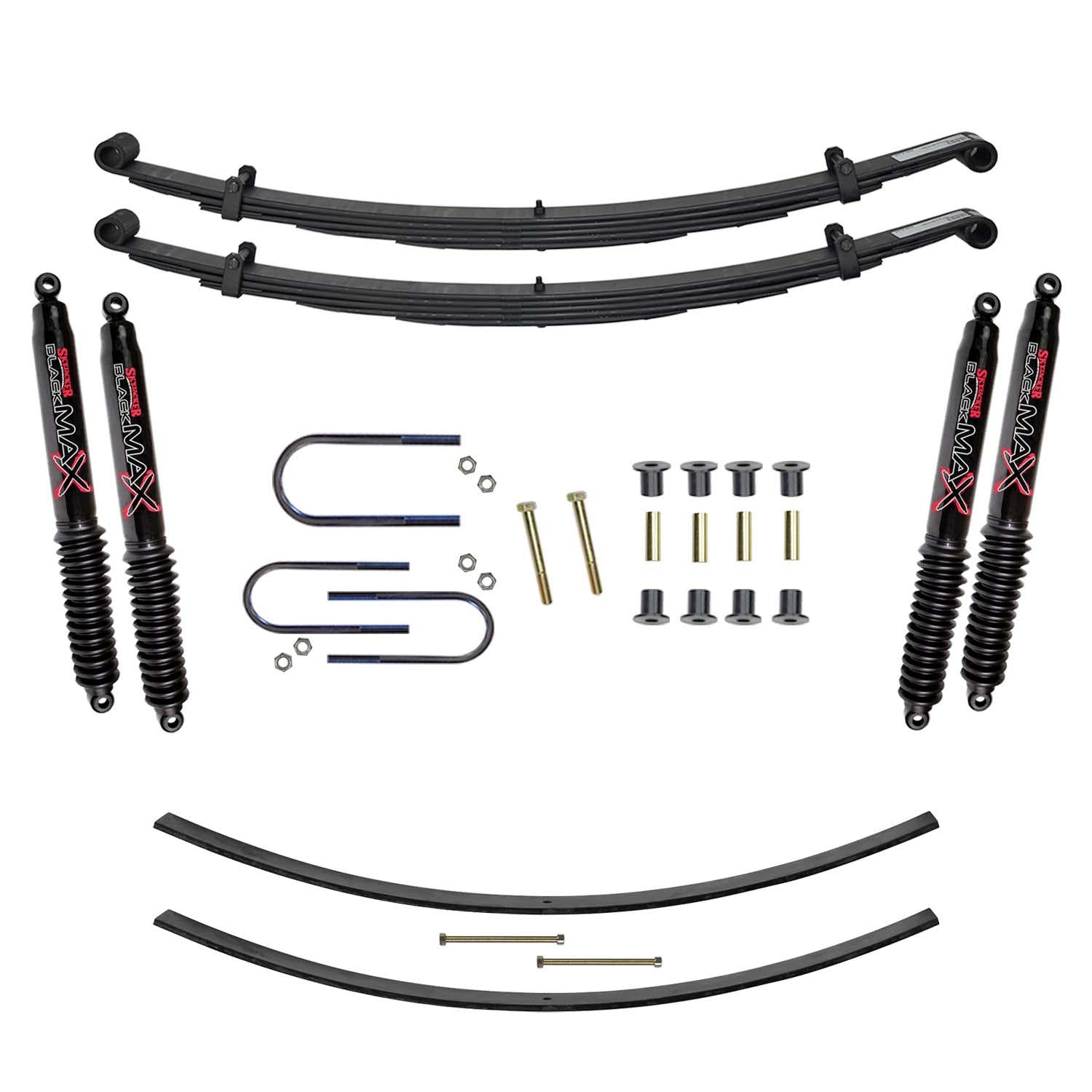 Skyjacker Suspension Lift Kit w/Shock Black MAX Shocks 2.5 Inch Front/2 Inch Rear Lift Incl. Front Leaf Springs Front U Bolt Kit Front Bushing Kit Rear Add-A-Leafs (1987-1993 W350, W250) - D200CDAK-B