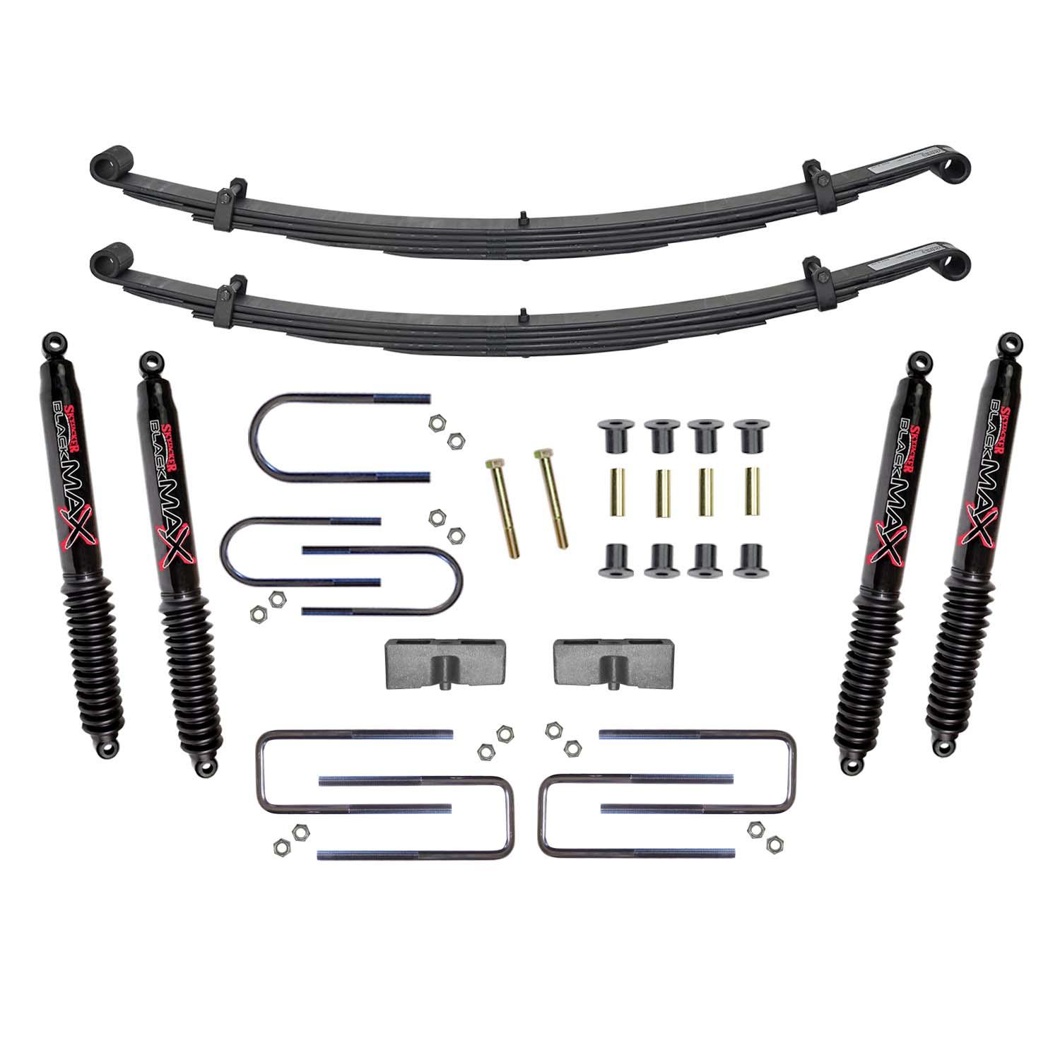 Skyjacker Suspension Lift Kit w/Shock Black MAX Shocks 2.5 Inch Front/2 Inch Rear Lift Incl. Front Leaf Springs Front U Bolt Kit Front Bushing Kit (1987-1991 W350, W250) - D200CDK-B