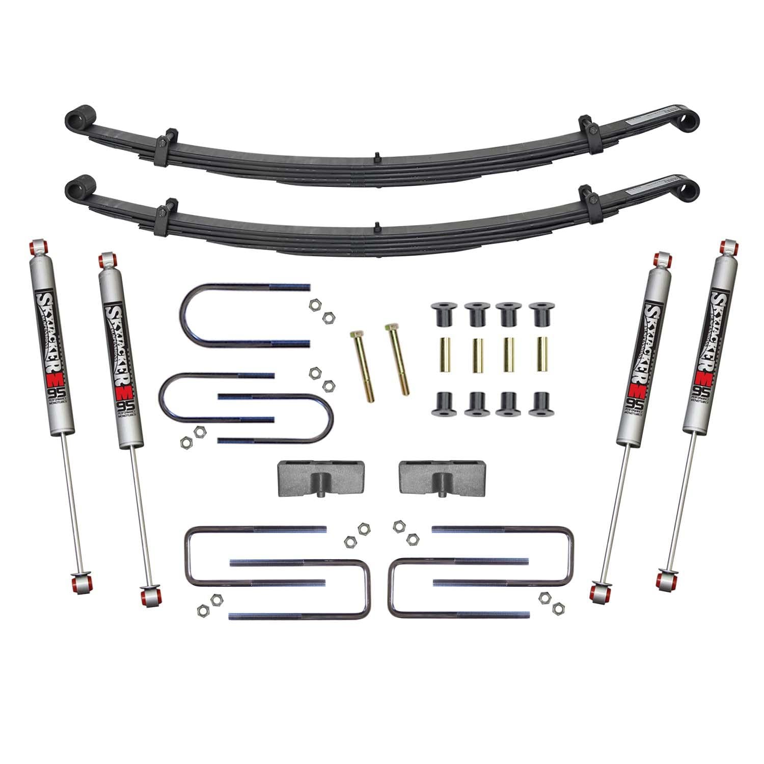 Skyjacker Suspension Lift Kit w/Shock M95 Performance Shocks 2.5 Inch Front/2 Inch Rear Lift Incl. Front Leaf Springs Front U Bolt Kit Front Bushing Kit (1987-1991 W350, W250) - D200CDK-M