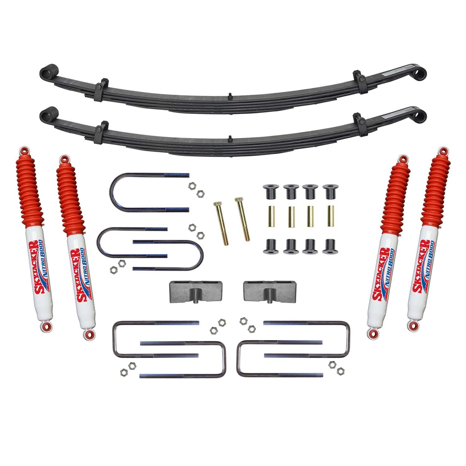 Skyjacker Suspension Lift Kit w/Shock Nitro Shocks 2.5 Inch Front/2 Inch Rear Lift Incl. Front Leaf Springs Front U Bolt Kit Front Bushing Kit (1987-1991 W350, W250) - D200CDK-N