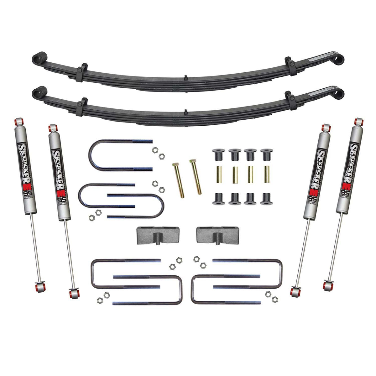 Skyjacker Suspension Lift Kit w/Shock M95 Performance Shocks 1.5-2 Inch Lift Incl. Front Leaf Springs Front/Rear U Bolt Kits Front Bushing Kit Rear Block (1974-1993 W300 Pickup, W300, W350) - D200CK-M