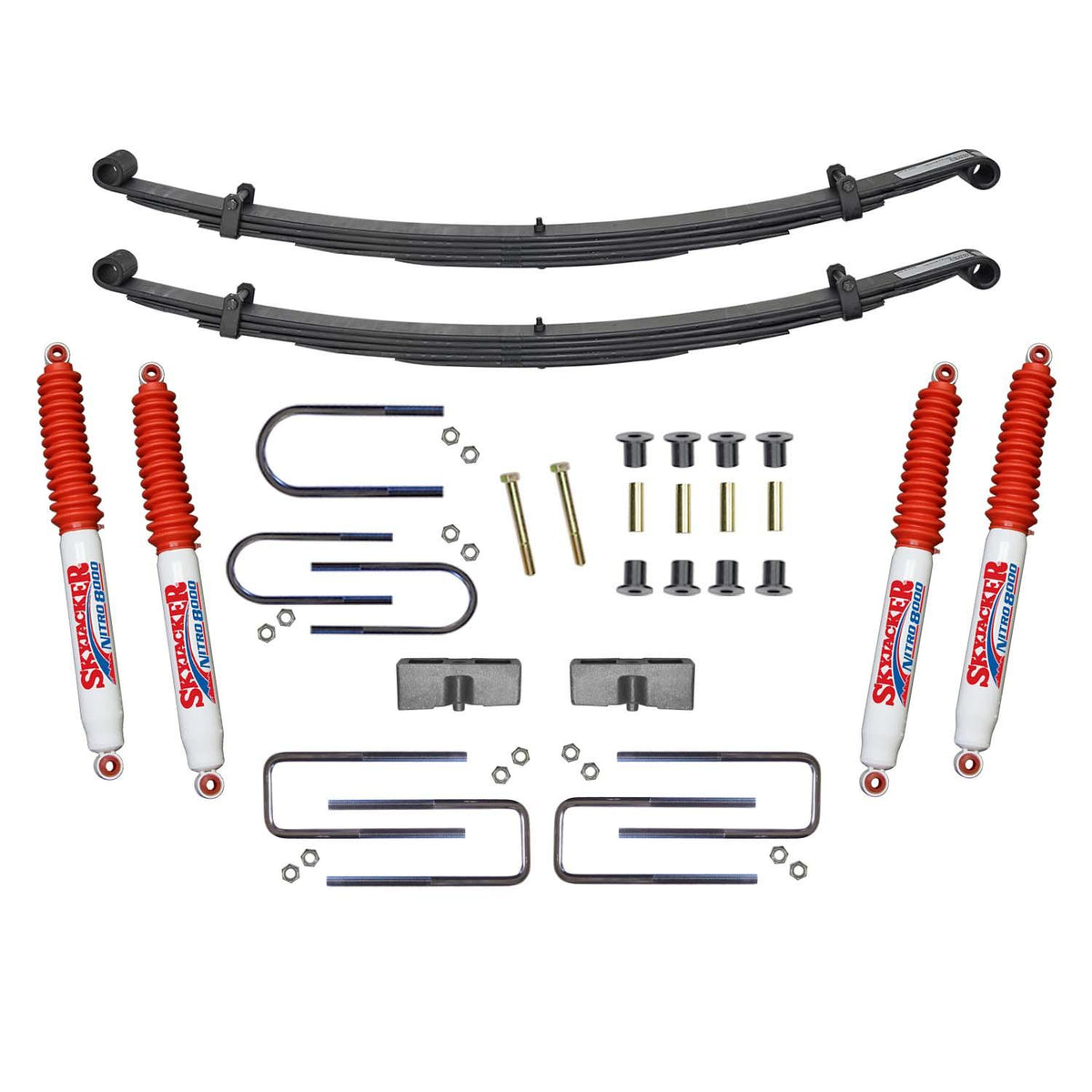 Skyjacker Suspension Lift Kit w/Shock Nitro Shocks 1.5-2 Inch Lift Incl. Front Leaf Springs Front/Rear U Bolt Kits Front Bushing Kit Rear Block (1974-1993 W300 Pickup, W300, W350) - D200CK-N