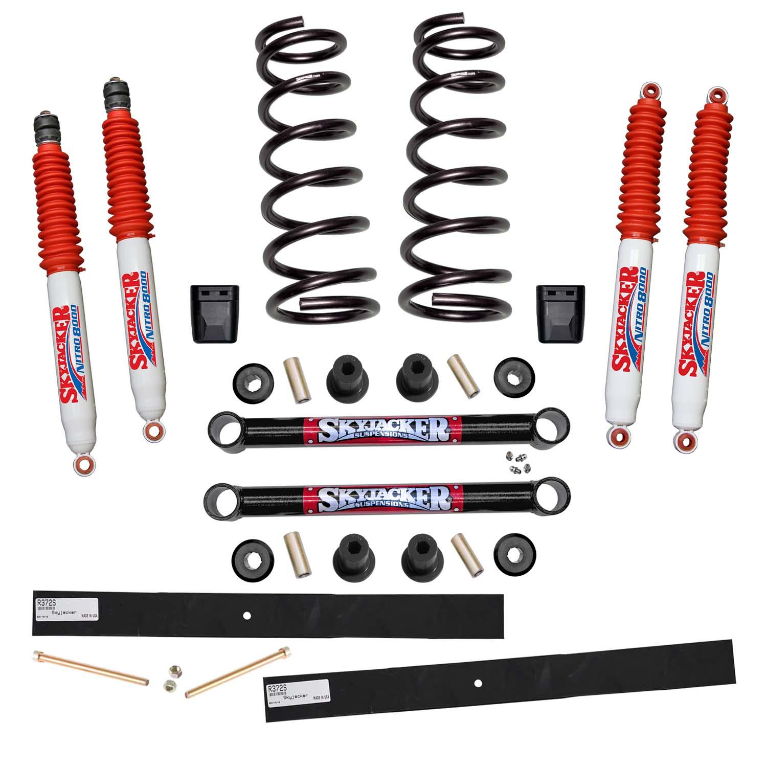Skyjacker Suspension Lift Kit w/Shock Nitro Shocks 2-2.5 Inch Lift Incl. Front Coil Springs Rear Add-A-Leafs Lower Link Bump Stops (1994-1999 Ram 2500, Ram 3500) - D251K-N