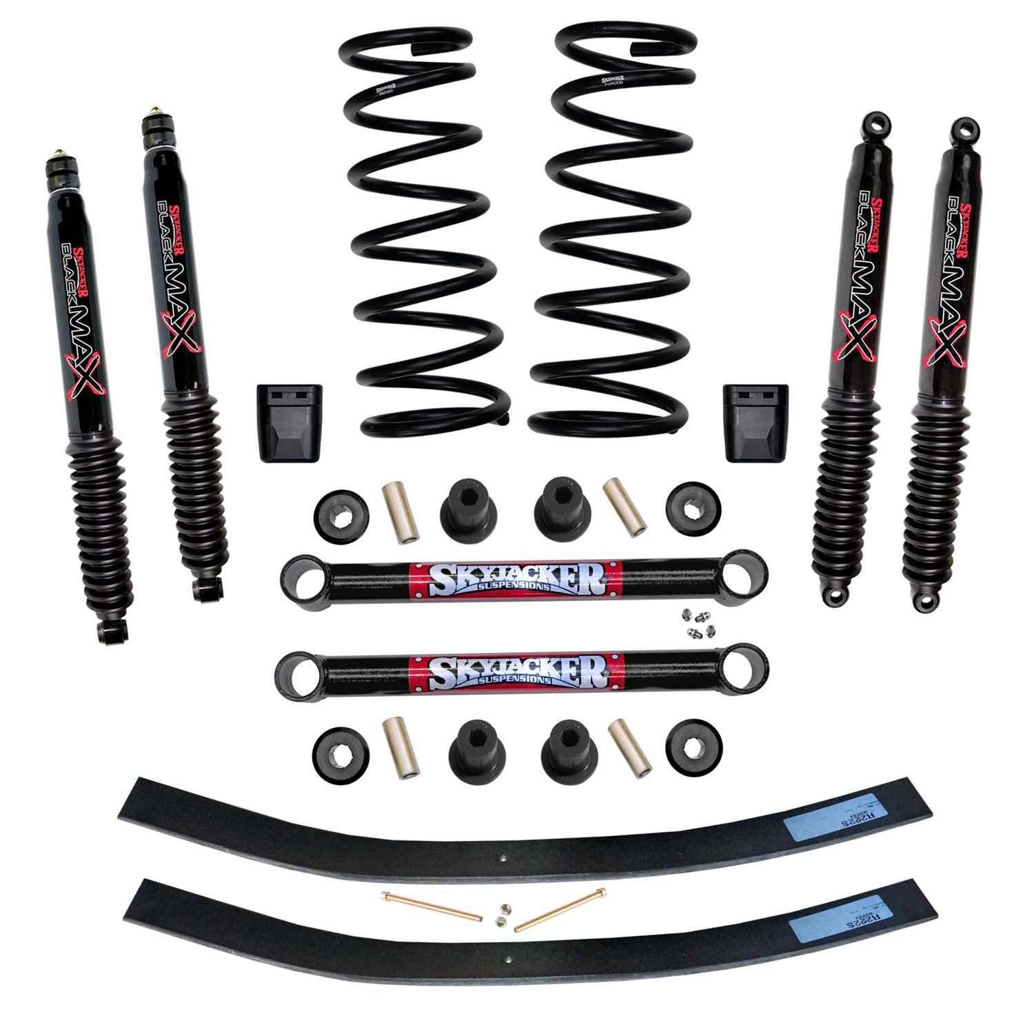 Skyjacker Suspension Lift Kit w/Shock Black MAX Shocks 3 Inch Lift Incl. Front Coil Springs Rear Add-A-Leafs U Bolt Kit Lower Links Bump Stops (2000-2001 Ram 1500, Ram 2500) - D3012K-B