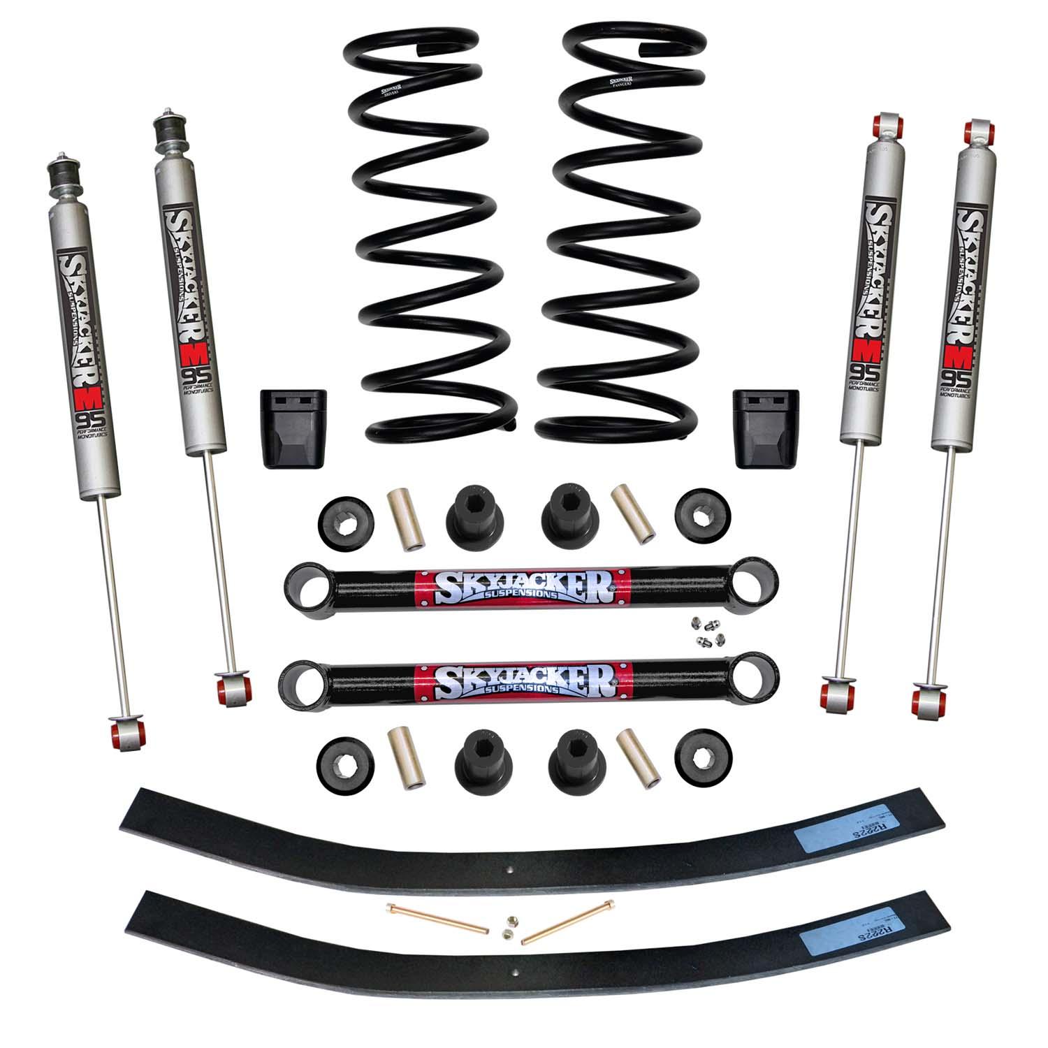 Skyjacker Suspension Lift Kit w/Shock M95 Performance Shocks 3 Inch Lift Incl. Front Coil Springs Rear Add-A-Leafs U Bolt Kit Lower Links Bump Stops (2000-2001 Ram 1500, Ram 2500) - D3012K-M