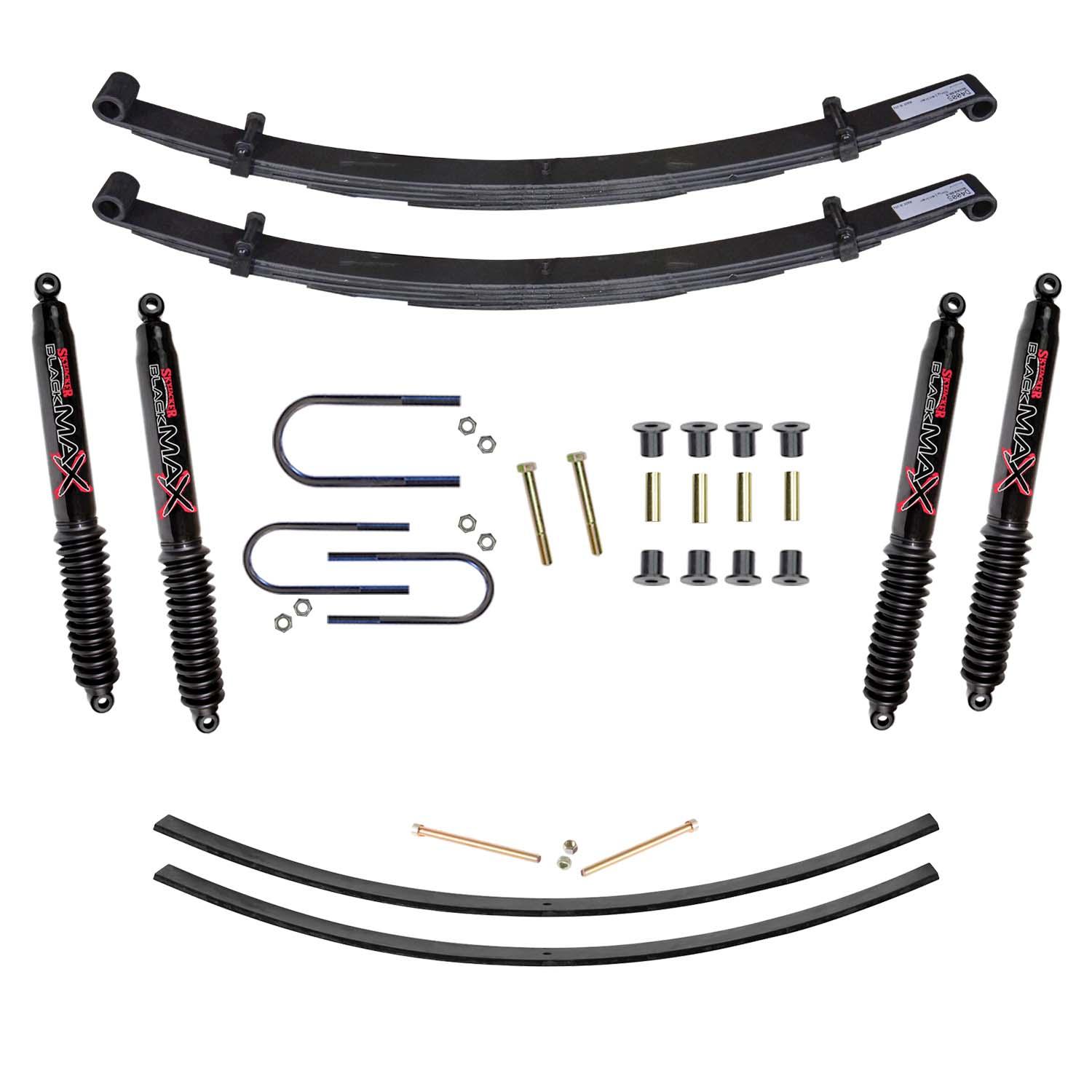 Skyjacker Suspension Lift Kit w/Shock Black MAX Shocks 4 Inch Lift Incl. Front Leaf Springs Front U Bolt Kit Front Bushing Kit Rear Add-A-Leafs (1975-1993 W200, W100, W150, W250) - D400BAK-B