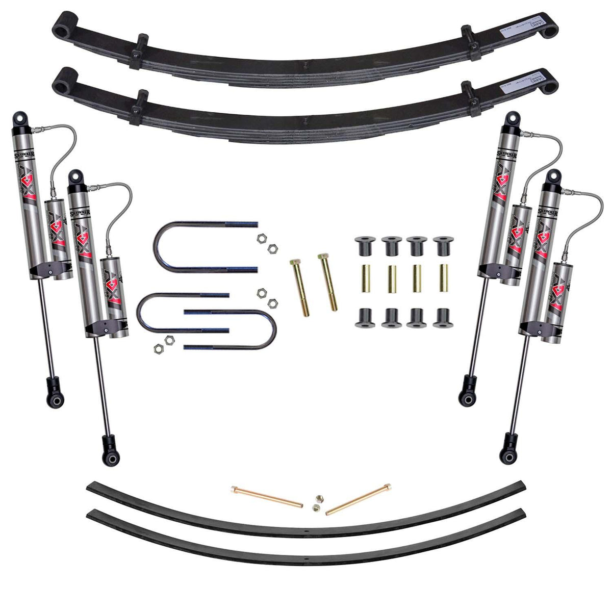 Skyjacker Lift Kit 4 Inch Lift Includes Front Leaf Springs Front U Bolt Kit Front Bushing Kit Rear Add-A-Leafs (1975-1993 W200, W100, W150, W250) - D400BAK