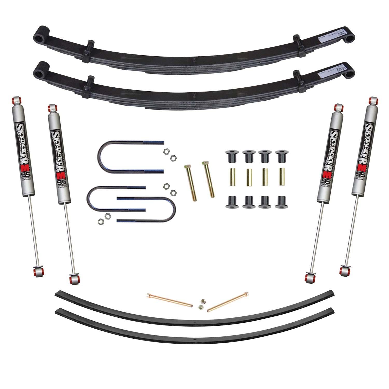 Skyjacker Suspension Lift Kit w/Shock M95 Performance Shocks 4 Inch Lift Incl. Front Leaf Springs Front U Bolt Kit Front Bushing Kit Rear Add-A-Leafs (1975-1993 W200, W100, W150, W250) - D400BAK-M
