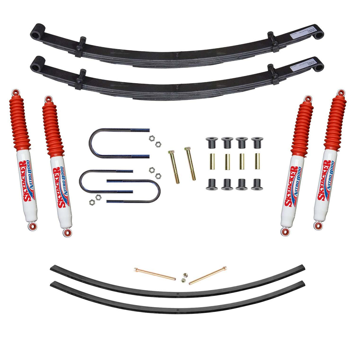 Skyjacker Suspension Lift Kit w/Shock Nitro Shocks 4 Inch Lift Incl. Front Leaf Springs Front U Bolt Kit Front Bushing Kit Rear Add-A-Leafs (1975-1993 W200, W100, W150, W250) - D400BAK-N