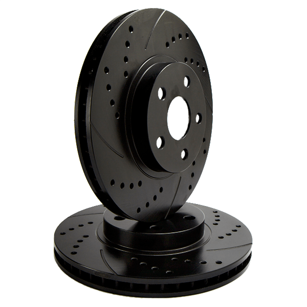 SP Performance Rotor F54-011-BP Drilled And Slotted Brake Rotors with Black Zinc Plating (1994-2004 Ford Mustang Gt)(Black)