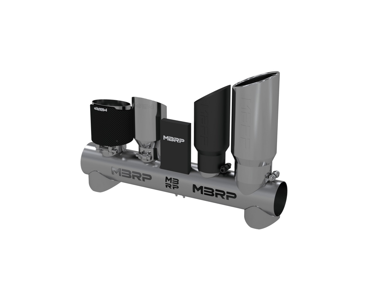 MBRP T304 Stainless Steel Tip Display With Various Tips. - DS0007
