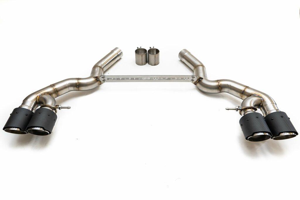 Fabspeed 2018+ BMW F90 M5 Muffler Bypass Pipes with Quad Style Tips in Carbon Fiber - FS.BMW.F90.MBC