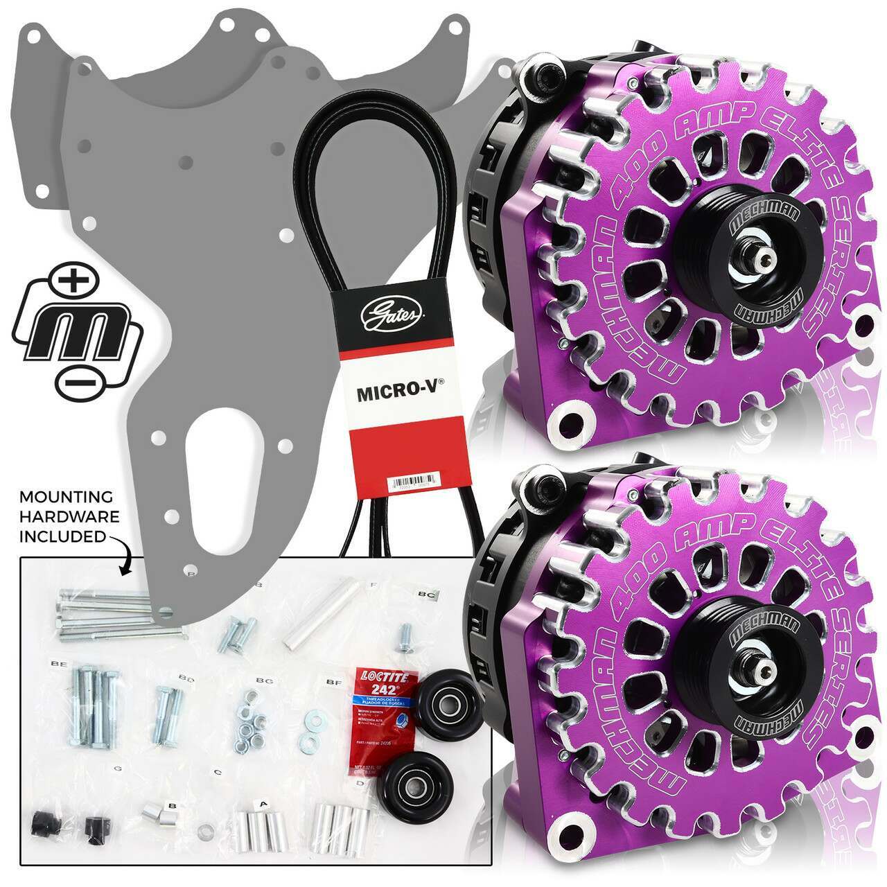 MECHMAN Dual Bracket Purple 99-04 GM Trucks w/4.8L, 5.3L, & 6.0L (Includes 2 x B8206400PU) - D201PU