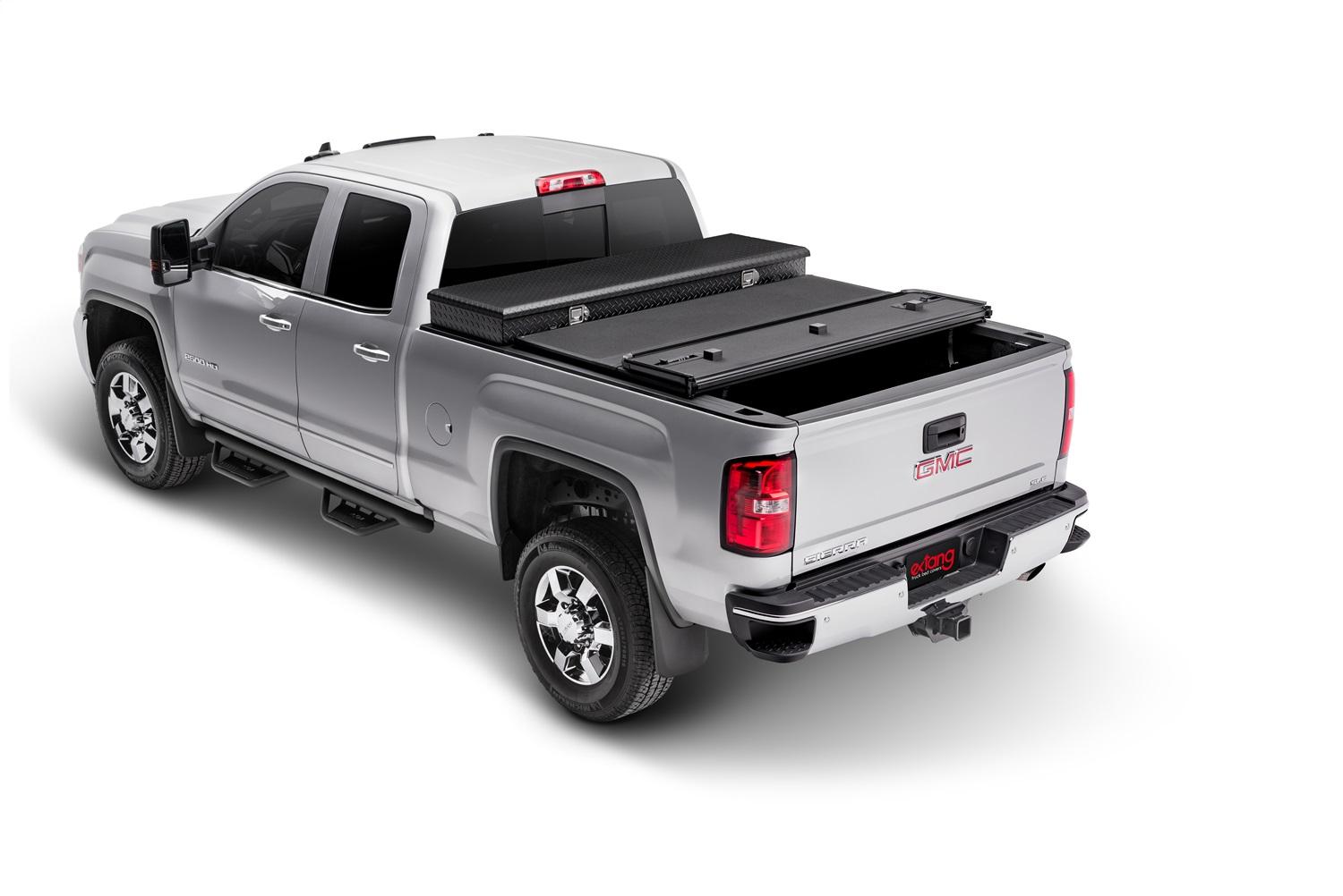 Extang Solid Fold 2.0 Tool Box Tonneau Cover; Black Textured Paint; For Use w/Existing Tool Box; Tool Box Not Included; 2020-2023 Chevy Silverado/GMC Sierra 2500 HD/3500 HD 8' Bed without Factory Side Storage Boxes - 84658