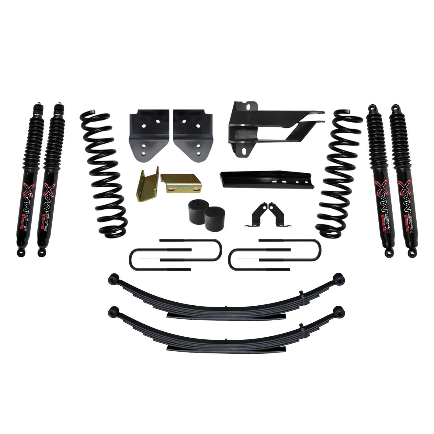 Skyjacker Suspension Lift Kit w/Shock 4 Inch Lift Incl. Front Coil Springs Rear Leaf Springs Black MAX 8500 Shocks 17-19 Ford F-250/ F-350 Super Duty Gas - F17401KS-B