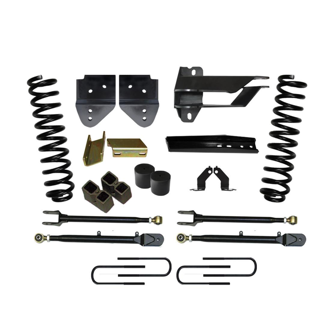 Skyjacker Lift Kit 4 Inch Lift Class II 4-Link System 17-19 Ford F-250 Super Duty Includes Front Coil Springs Track Bar Bracket Radius Arm Drop Bracket Steering Stabilizer Rear Lift Blocks/U-Bolts - F174024K
