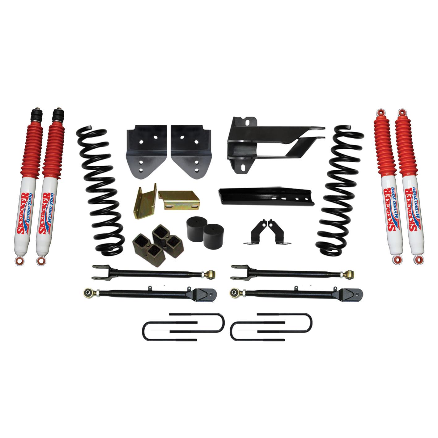Skyjacker Lift Kit 4 Inch Lift w/Adjustable 4-Links 17-19 Ford F-250 Super Duty Includes Front Coil Springs U-Bolts Bump Stop Spacers Upper/Lower Radius Arms Lowering Brackets Hydro 7000 Shocks - F174024K-H