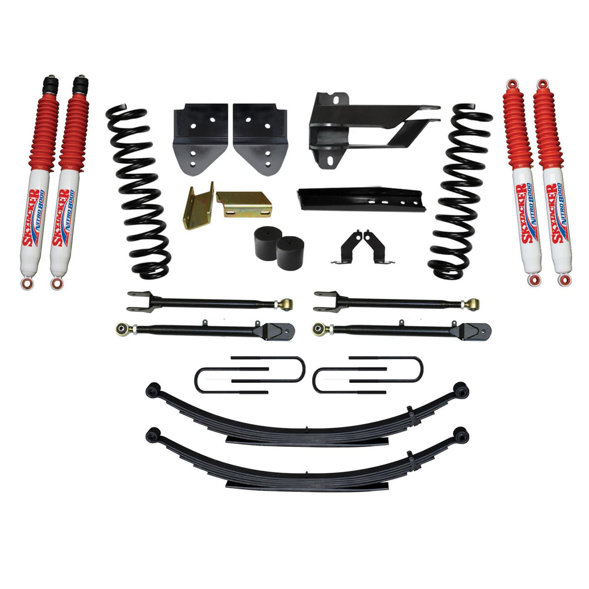 Skyjacker Suspension Lift Kit w/Shock 4 Inch Lift Incl. Front Coil Springs Rear Leaf Springs Adjustable 4-Links Nitro 8000 Shocks 17-19 Ford F-250/ F-350 Super Duty Gas - F174024KS-N