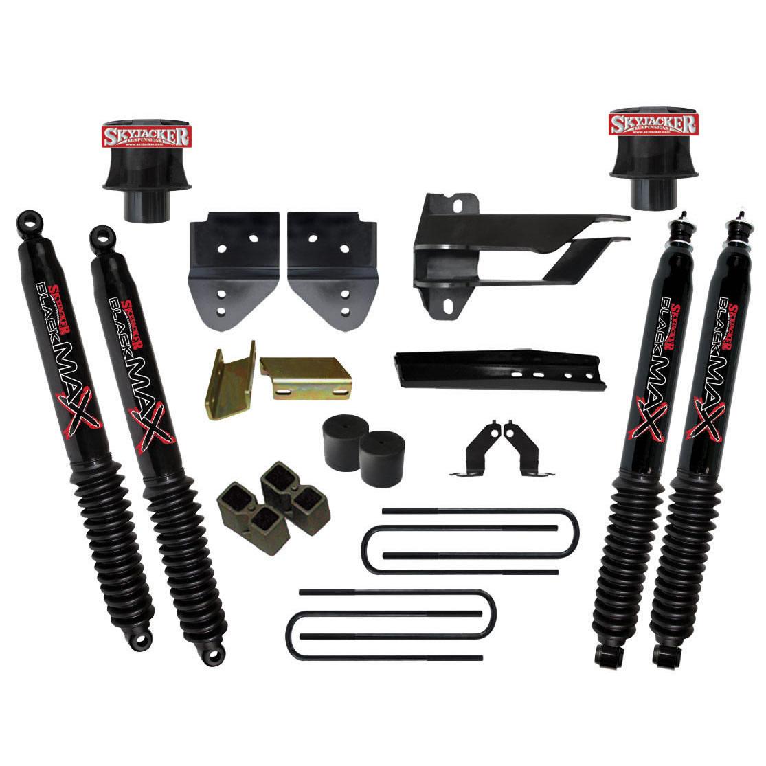 Skyjacker Lift Kit 4 Inch Lift 17-19 Ford F-250 Super Duty Includes Metal Front Coil Spring Spacer Front/Rear Black Max Shocks Track Bar/Radius Arm/Steering Stab. Relocation Brackets Rear Block/U-Bolts - F1740SPB
