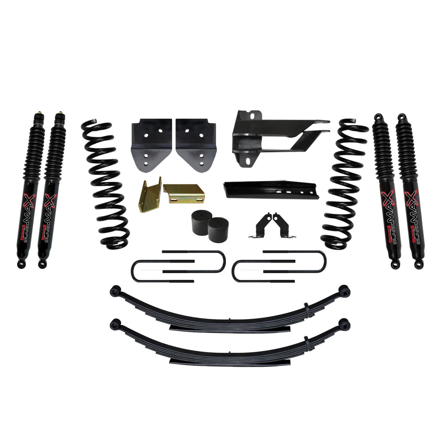 Skyjacker Suspension Lift Kit w/Shock 4 Inch Lift Incl. Front Coil Springs Rear Leaf Springs Black MAX 8500 Shocks 17-19 Ford F-250/ F-350 Super Duty Diesel - F17451KS-B