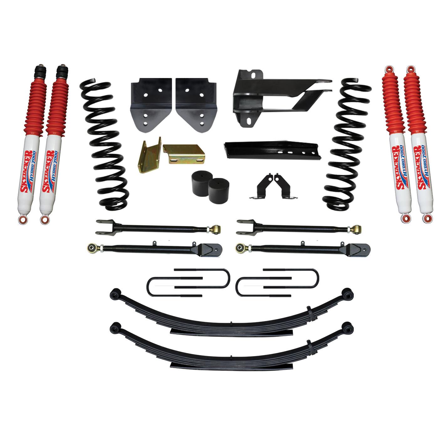 Skyjacker Suspension Lift Kit w/Shock 4 Inch Lift Incl. Front Coil Springs Rear Leaf Springs Adjustable 4-Links Hydro 7000 Shocks  17-19 Ford F-250/ F-350 Super Duty Diesel - F174524KS-H