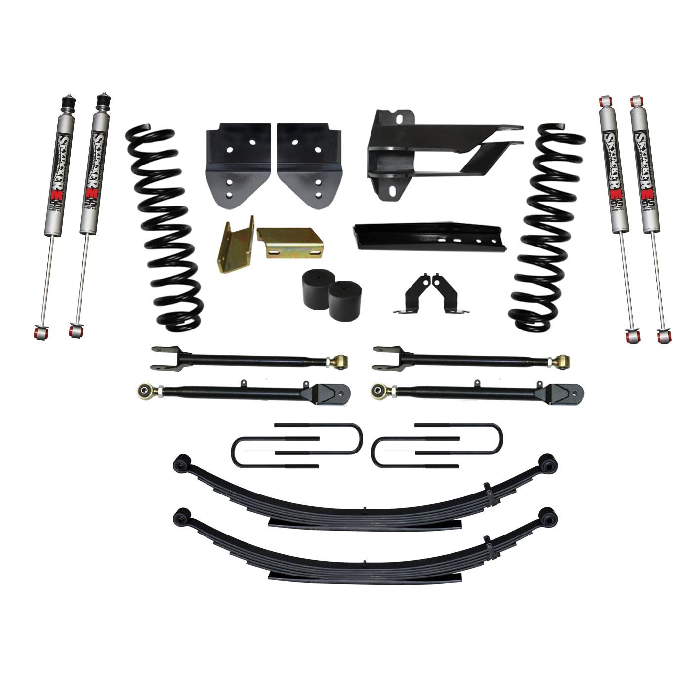 Skyjacker Suspension Lift Kit w/Shock 4 Inch Lift Incl. Front Coil Springs Rear Leaf Springs Adjustable 4-Links M9500 Monotube Shocks  17-19 Ford F-250/ F-350 Super Duty Diesel - F174524KS-M