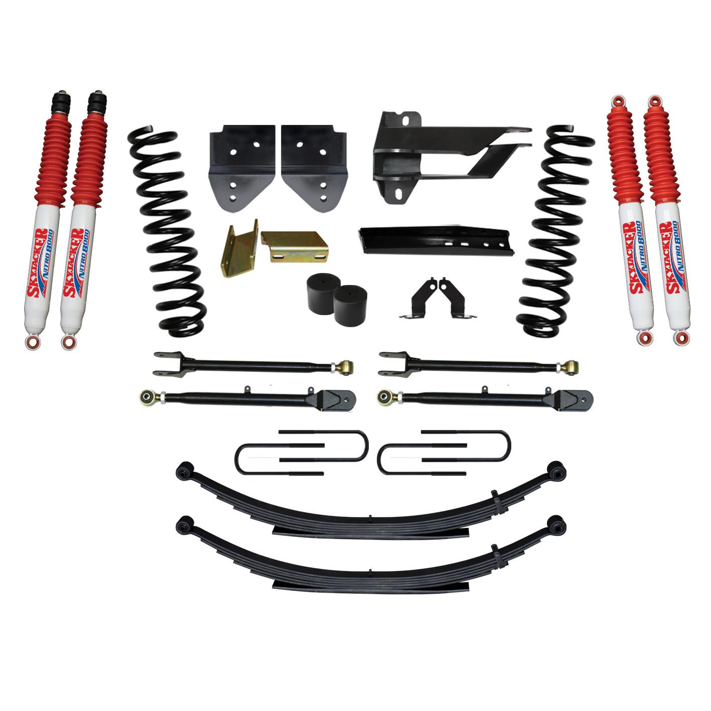 Skyjacker Suspension Lift Kit w/Shock 4 Inch Lift Incl. Front Coil Springs Rear Leaf Springs Adjustable 4-Links Nitro 8000 Shocks  17-19 Ford F-250/ F-350 Super Duty Diesel - F174524KS-N