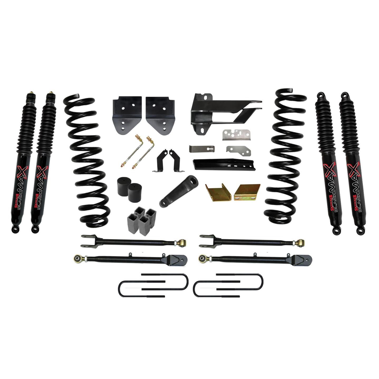 Skyjacker Lift Kit 6 Inch Lift w/Adjustable 4-Links 17-19 Ford F-250 Super Duty Includes Front Coil Springs U-Bolts Bump Stop Spacers Radius Arms Lowering Brackets Black Max Nitro 8500 Shocks - F176024K-B