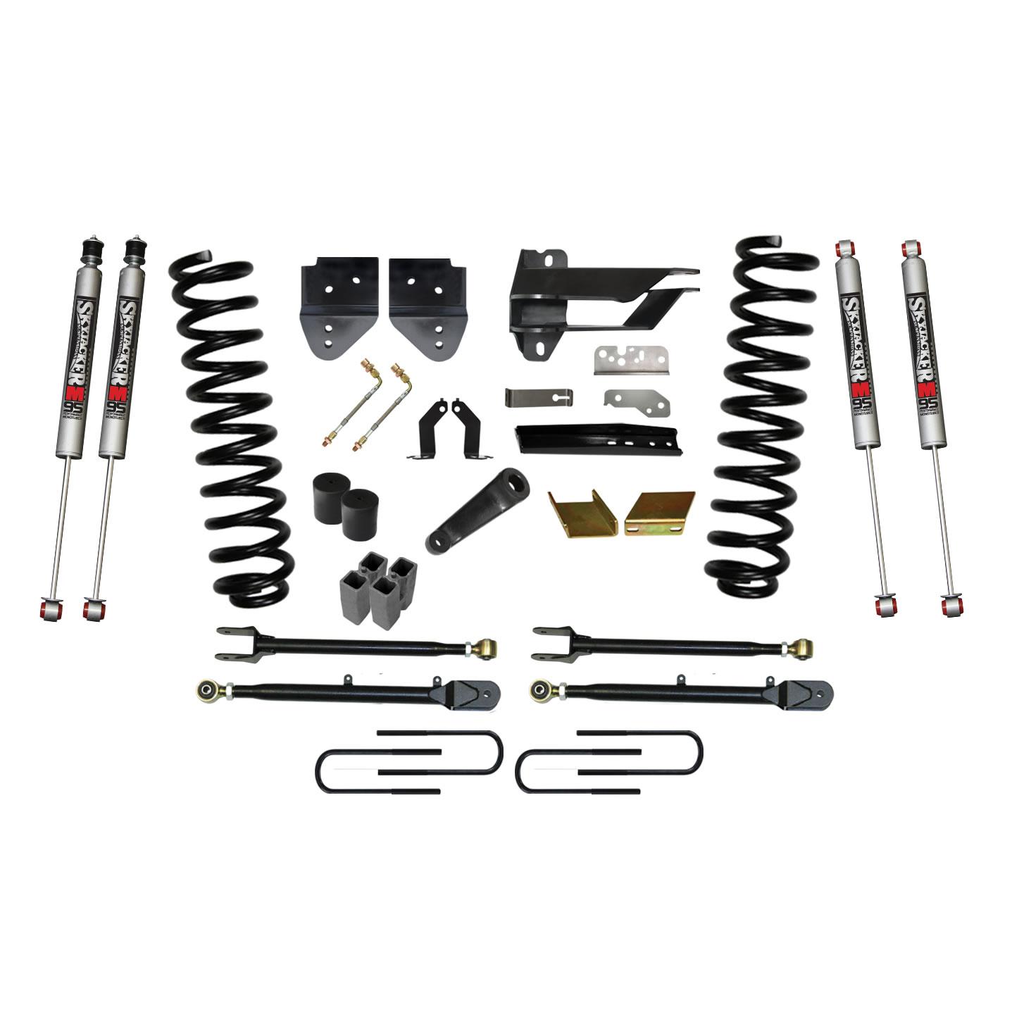 Skyjacker Lift Kit 6 Inch Lift w/Adjustable 4-Links 17-19 Ford F-250 Super Duty Includes Front Coil Springs U-Bolts Bump Stop Spacers Radius Arms Lowering Brackets M9500 Monotube Shocks - F176024K-M