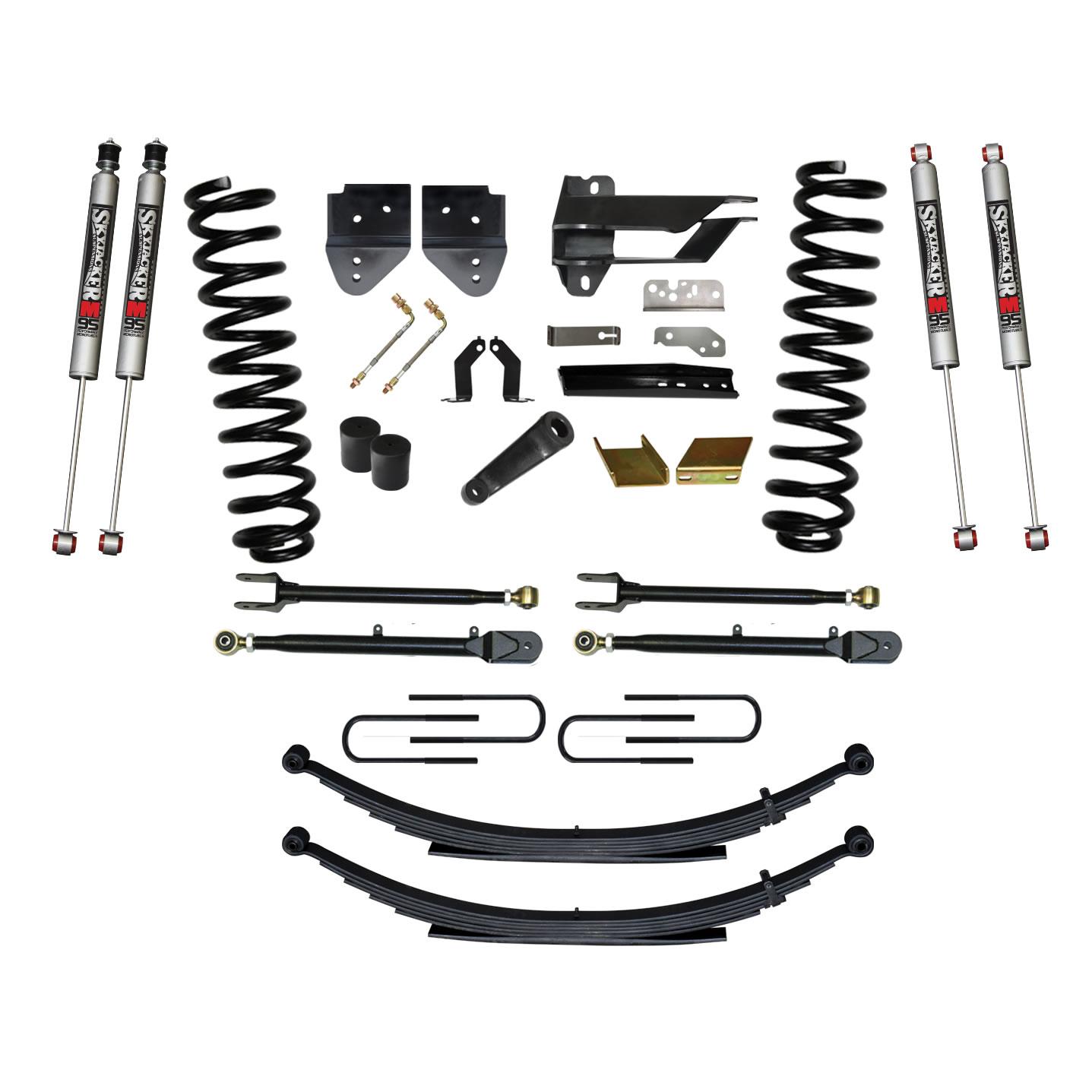 Skyjacker Suspension Lift Kit w/Shock 6 Inch Lift Incl. Front Coil Springs Rear Leaf Springs Adjustable 4-Links M9500 Monotune Shocks 17-19 Ford F-250/ F-350 Super Duty Gas - F176024KS-M