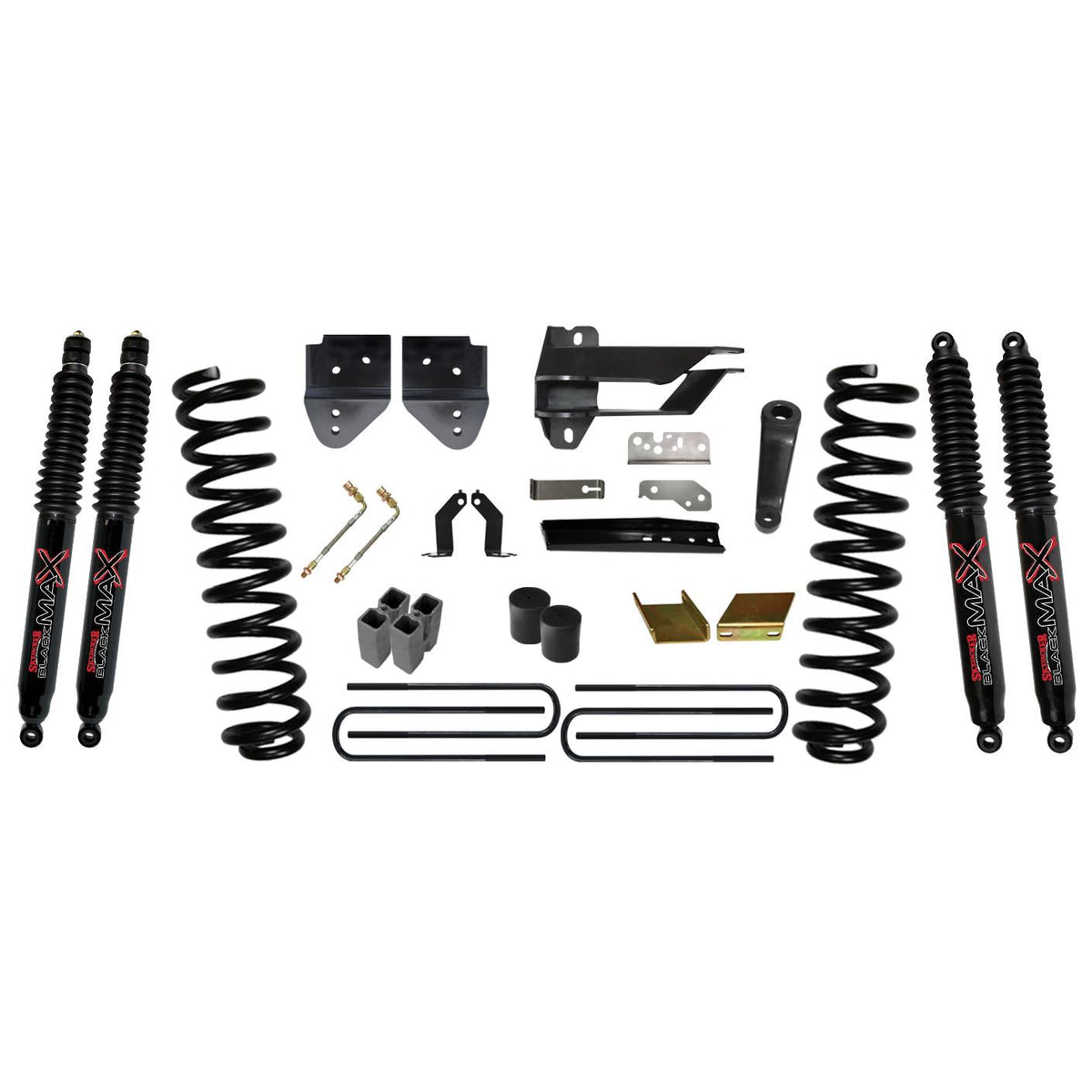 Skyjacker Suspension Lift Kit w/Shock 6 Inch Lift 17-19 Ford F-250 Super Duty Incl. Front Coil Springs Blocks U-bolts Bump Stop Spacers Radius Arm/Sway Bar/Track Bar Relocation Brackets Black Max Nitro Shocks - F17651K-B