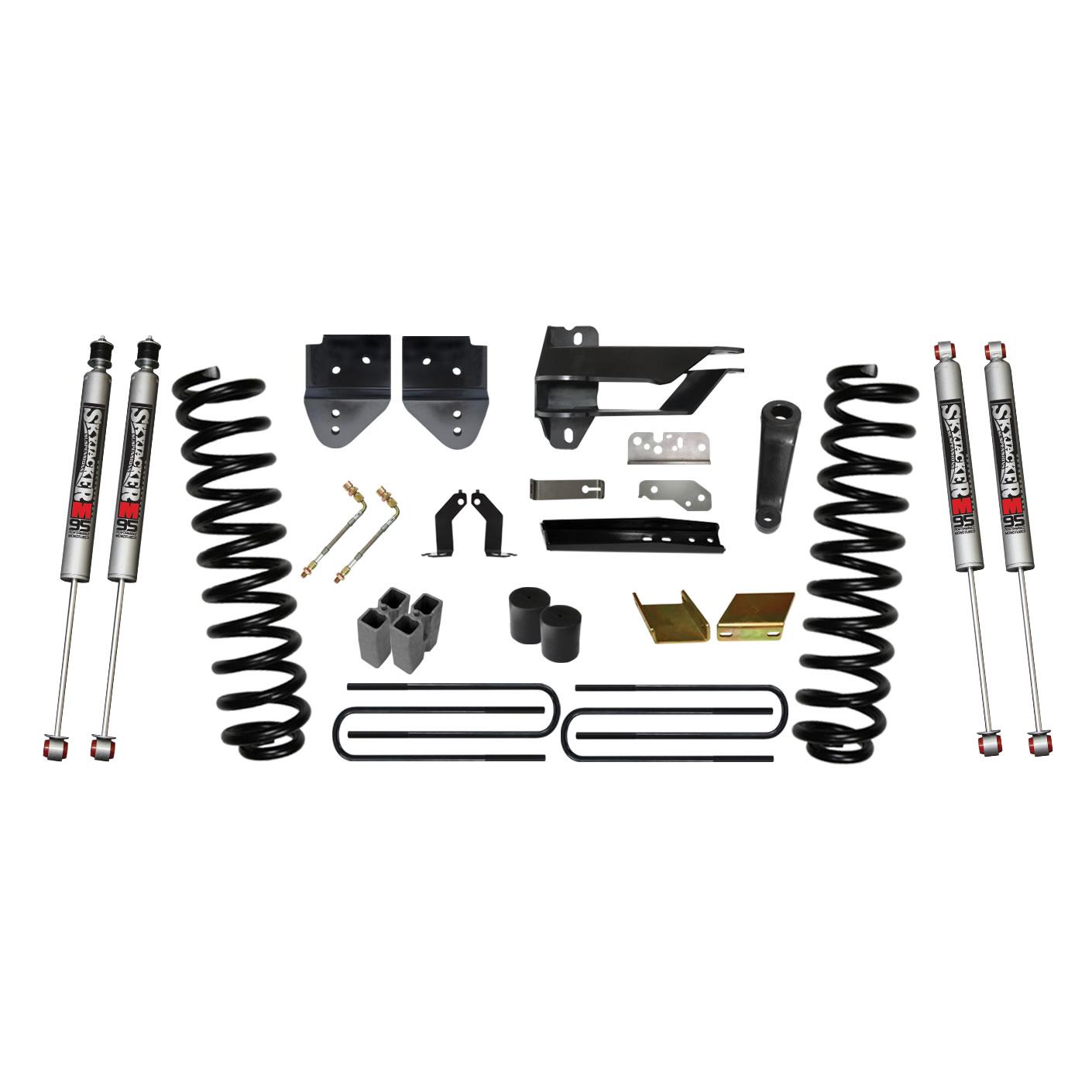 Skyjacker Suspension Lift Kit w/Shock 6 Inch Lift 17-19 Ford F-250 Super Duty Incl. Front Coil Springs Blocks U-bolts Bump Stop Spacers Radius Arm/Sway Bar/Track Bar Relocation Brackets M9500 Monotube Shocks - F17651K-M