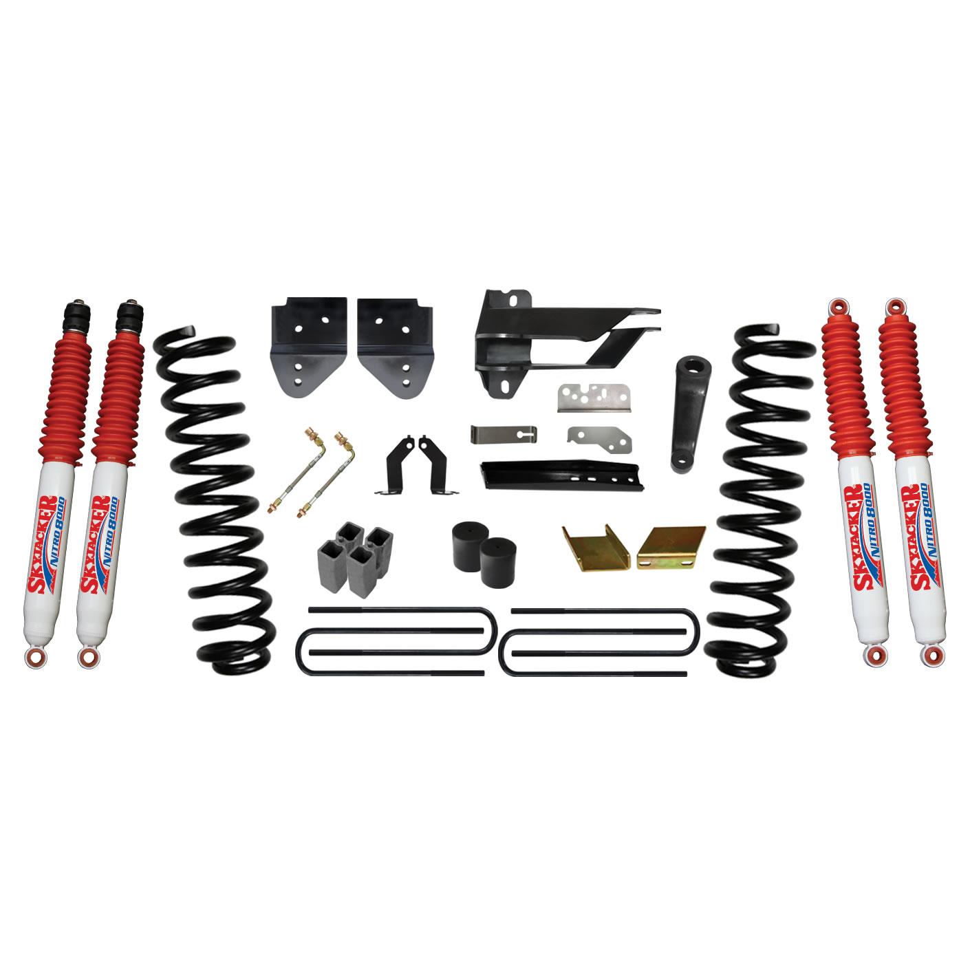 Skyjacker Suspension Lift Kit w/Shock 6 Inch Lift 17-19 Ford F-250 Super Duty Incl. Front Coil Springs Blocks U-bolts Bump Stop Spacers Radius Arm/Sway Bar/Track Bar Relocation Brackets Nitro 8000 Shocks - F17651K-N