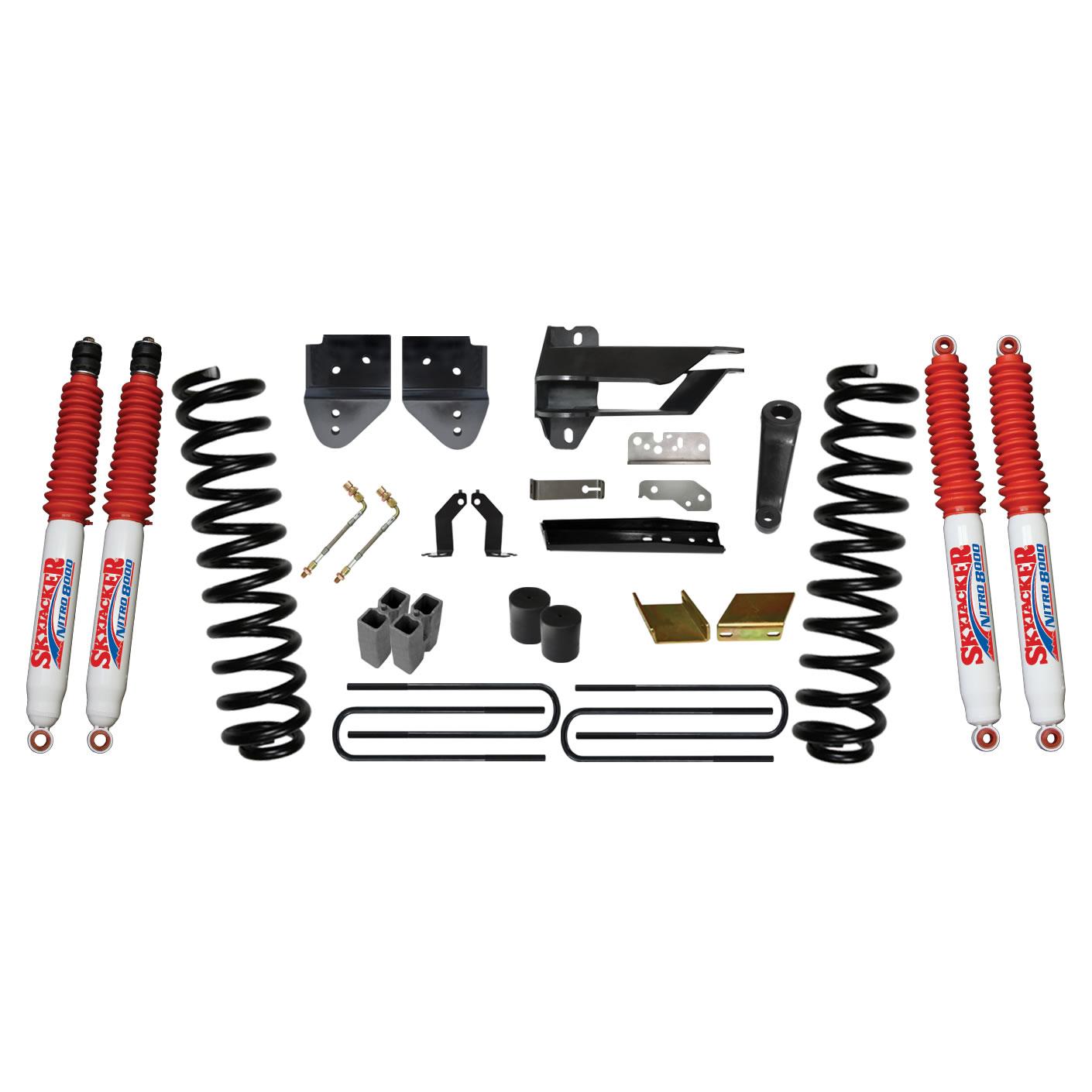 Skyjacker Suspension Lift Kit w/Shock 6 Inch Lift 17-19 Ford F-350 Super Duty Incl. Front Coil Springs Blocks U-bolts Bump Stop Spacers Radius Arm/Sway Bar/Track Bar Relocation Brackets Nitro 8000 Shocks - F17651K3-N