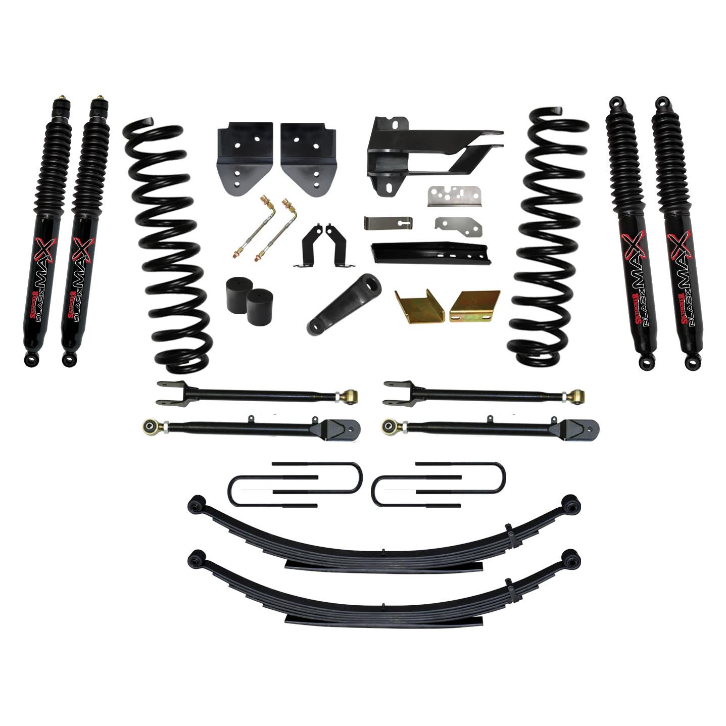 Skyjacker Suspension Lift Kit w/Shock 6 Inch Lift Incl. Front Coil Springs Rear Leaf Springs Adjustable 4-Links Black MAX 8500 Shocks 17-19 Ford F-250/ F-350 Super Duty Diesel - F176524KS-B