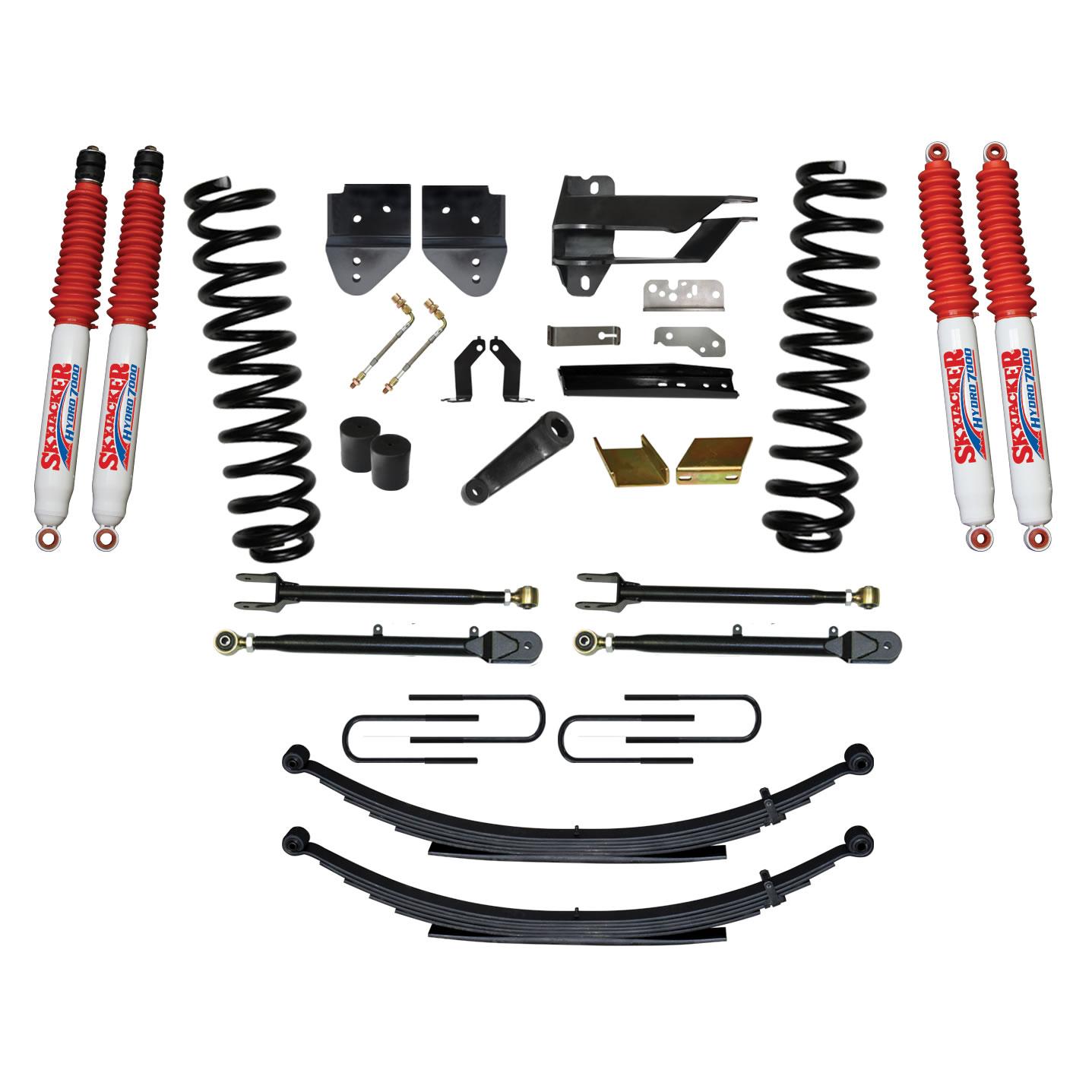 Skyjacker Suspension Lift Kit w/Shock 6 Inch Lift Incl. Front Coil Springs Rear Leaf Springs Adjustable 4-Links Hydro 7000 Shocks 17-19 Ford F-250/ F-350 Super Duty Diesel - F176524KS-H