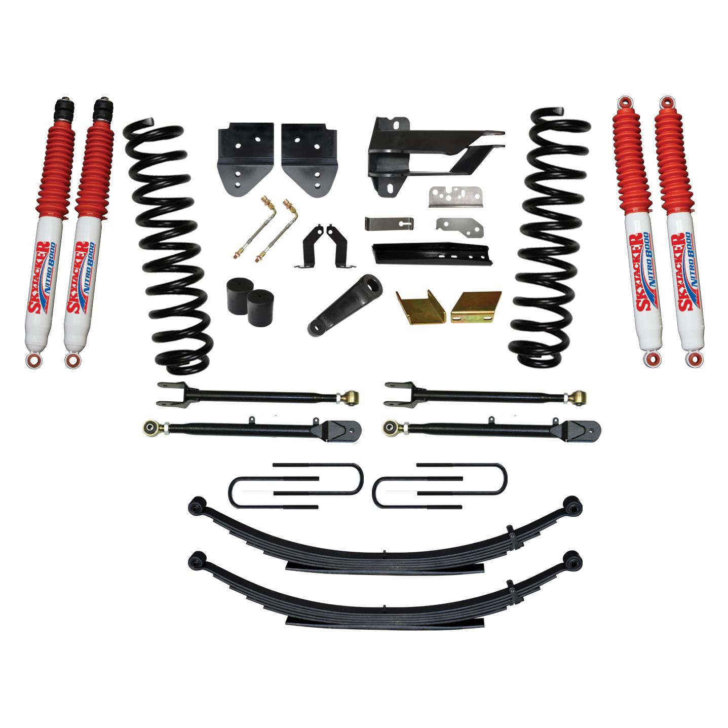 Skyjacker Suspension Lift Kit w/Shock 6 Inch Lift Incl. Front Coil Springs Rear Leaf Springs Adjustable 4-Links Nitro 8000 Shocks 17-19 Ford F-250/ F-350 Super Duty Diesel - F176524KS-N