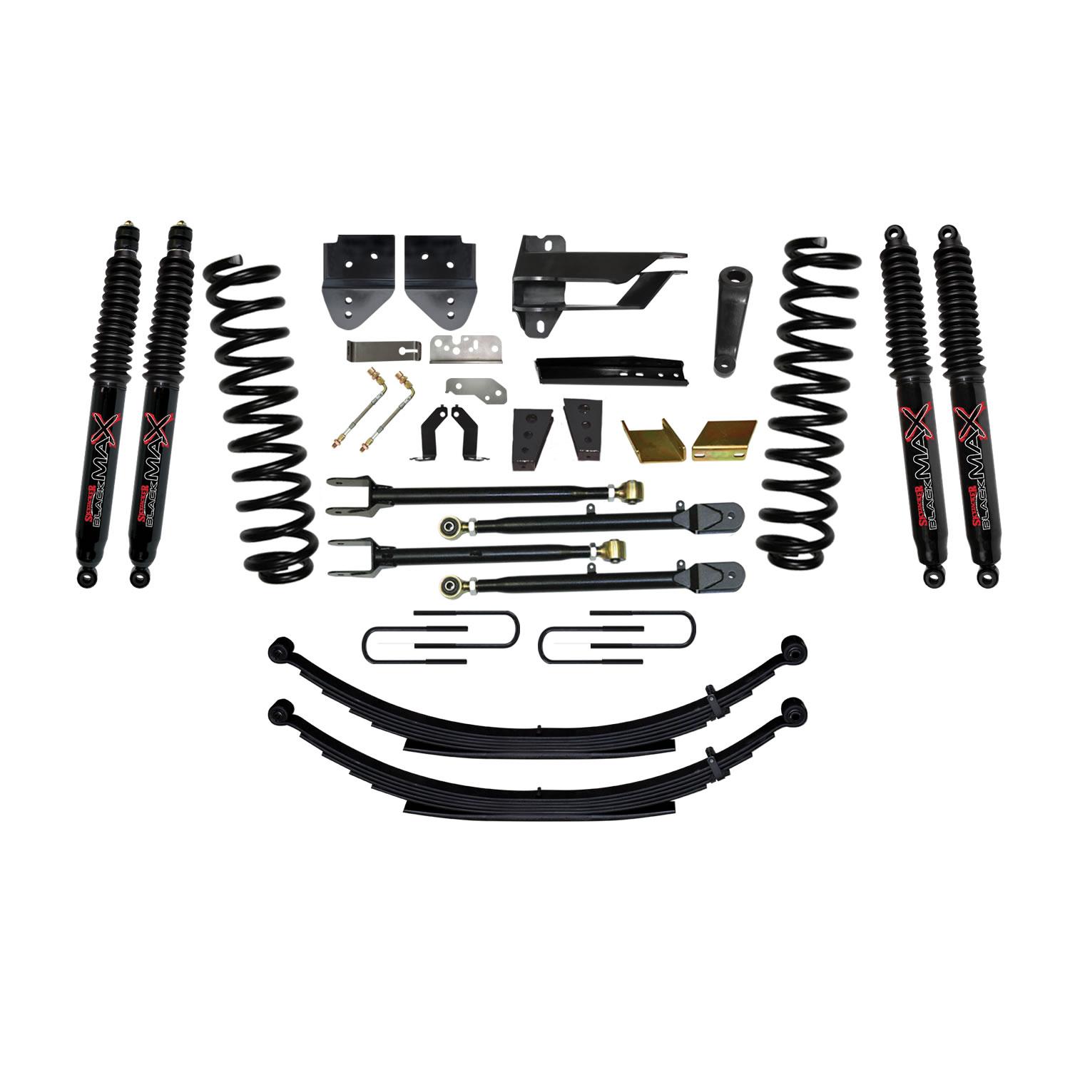Skyjacker Suspension Lift Kit w/Shock 8.5 Inch Lift Incl. Front Coil Springs Rear Leaf Springs Adjustable 4-Links Black MAX 8500 Shocks 17-19 Ford F-250/ F-350 Super Duty Gas - F17802KS-B