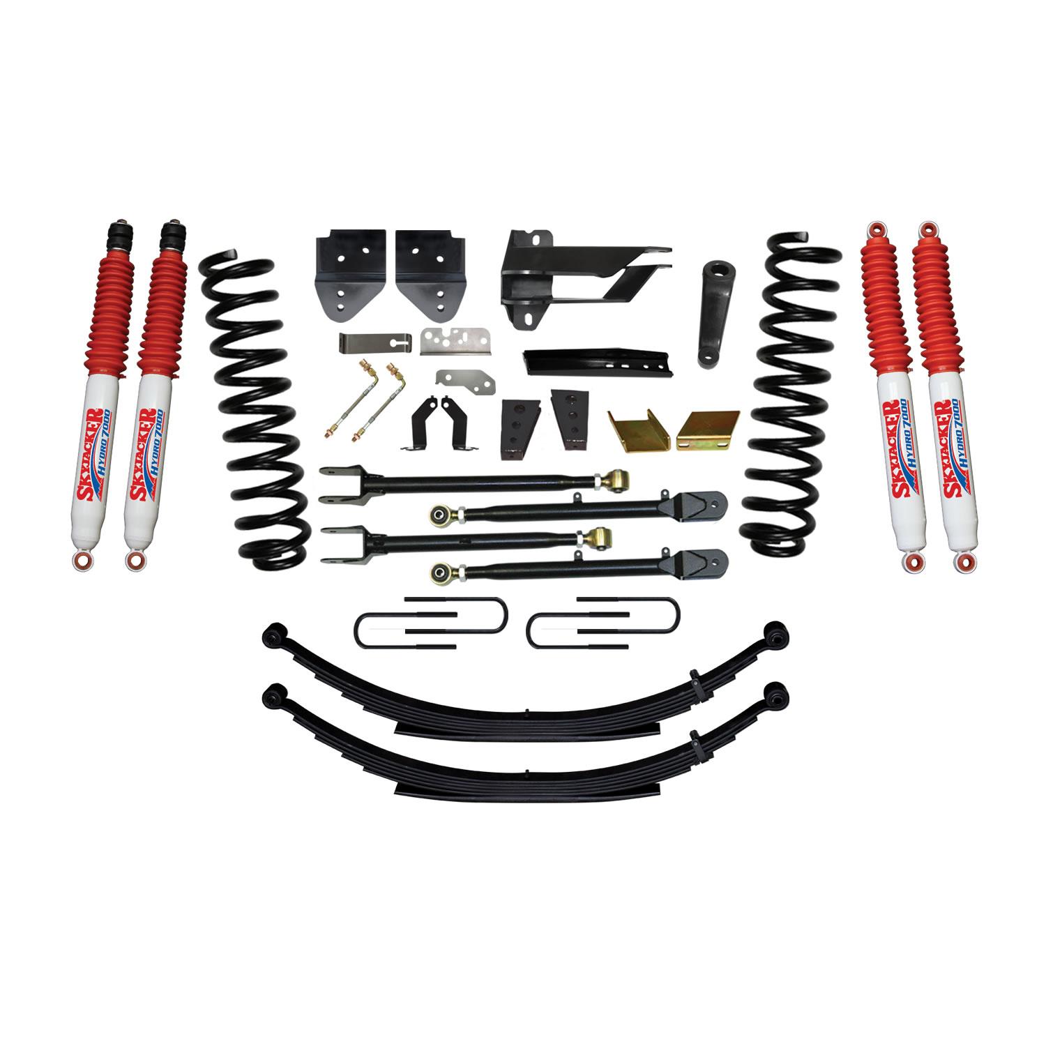 Skyjacker Suspension Lift Kit w/Shock 8.5 Inch Lift Incl. Front Coil Springs Rear Leaf Springs Adjustable 4-Links Hydro 7000 Shocks 17-19 Ford F-250/ F-350 Super Duty Gas - F17802KS-H