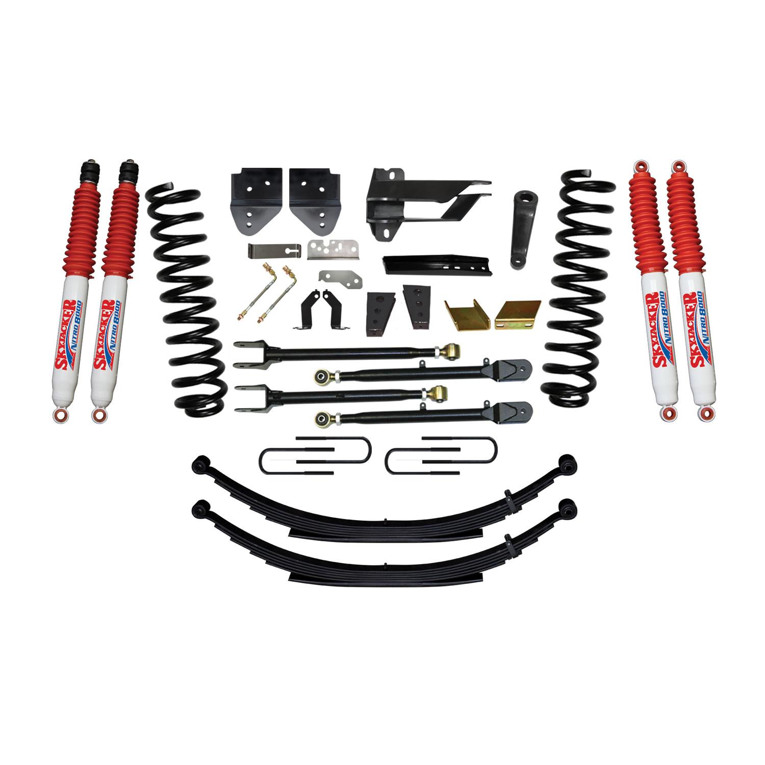 Skyjacker Suspension Lift Kit w/Shock 8.5 Inch Lift Incl. Front Coil Springs Rear Leaf Springs Adjustable 4-Links Nitro 8000 Shocks 17-19 Ford F-250/ F-350 Super Duty Gas - F17802KS-N