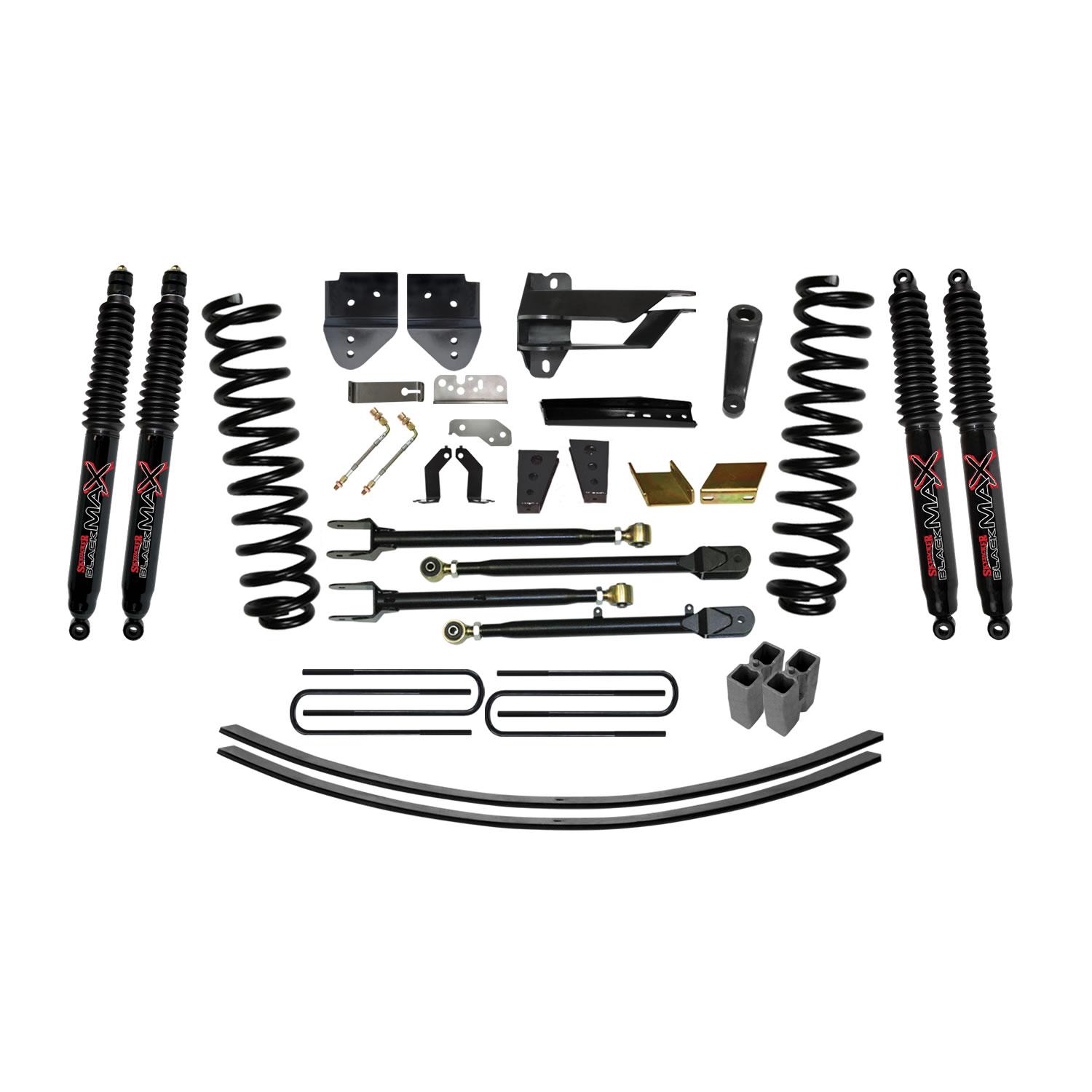 Skyjacker Suspension Lift Kit w/Shock 8.5 Inch Lift w/Adjustable 4-Links Incl. Front Coil Springs U-Bolts Bump Stop Spacers Radius Arms Lowering Brackets Black Max 8500 Shocks - F17852K-B