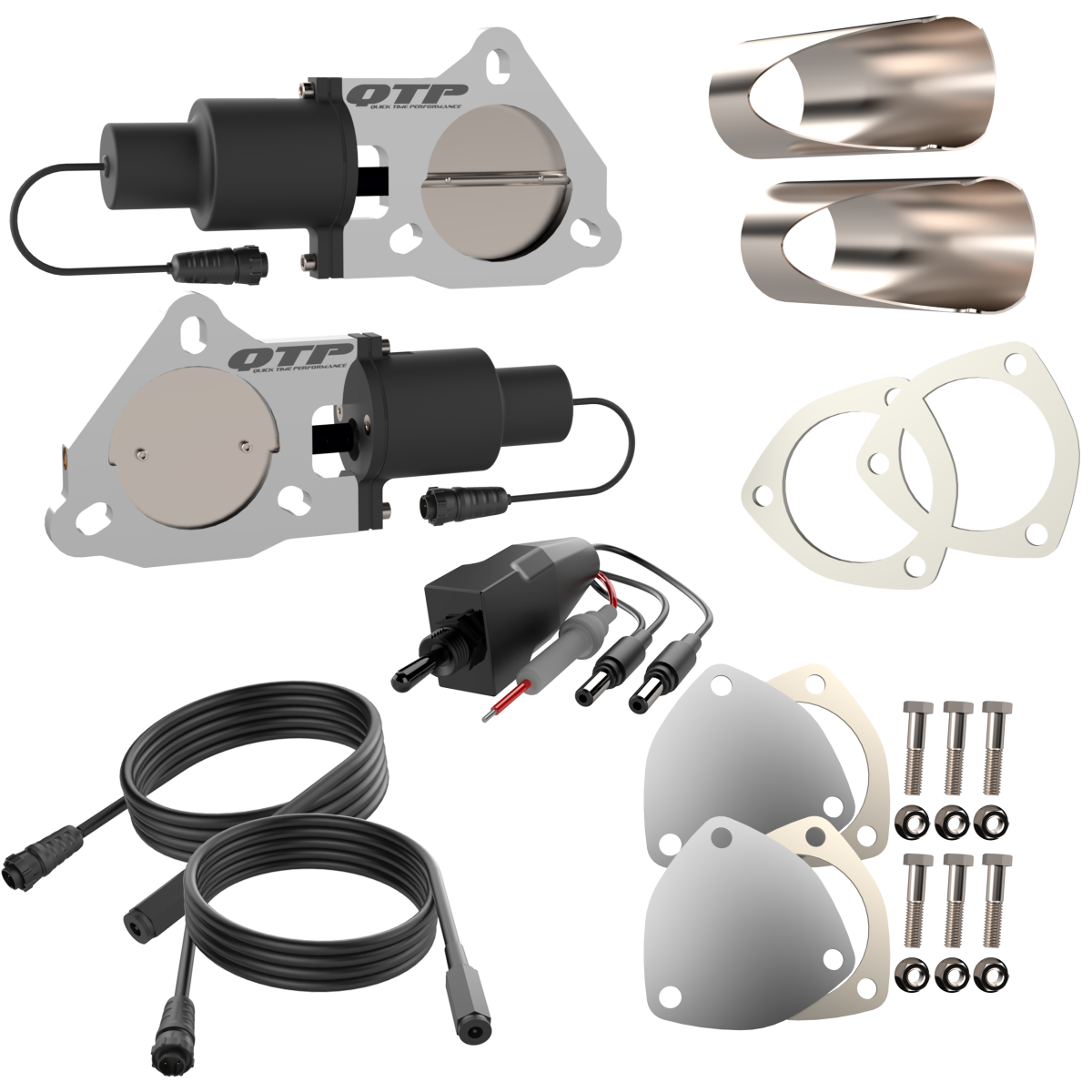 QTP Dual 3.00 Inch QTP Electric Exhaust Cutout DIY Combo Kit - QTEC60DIY