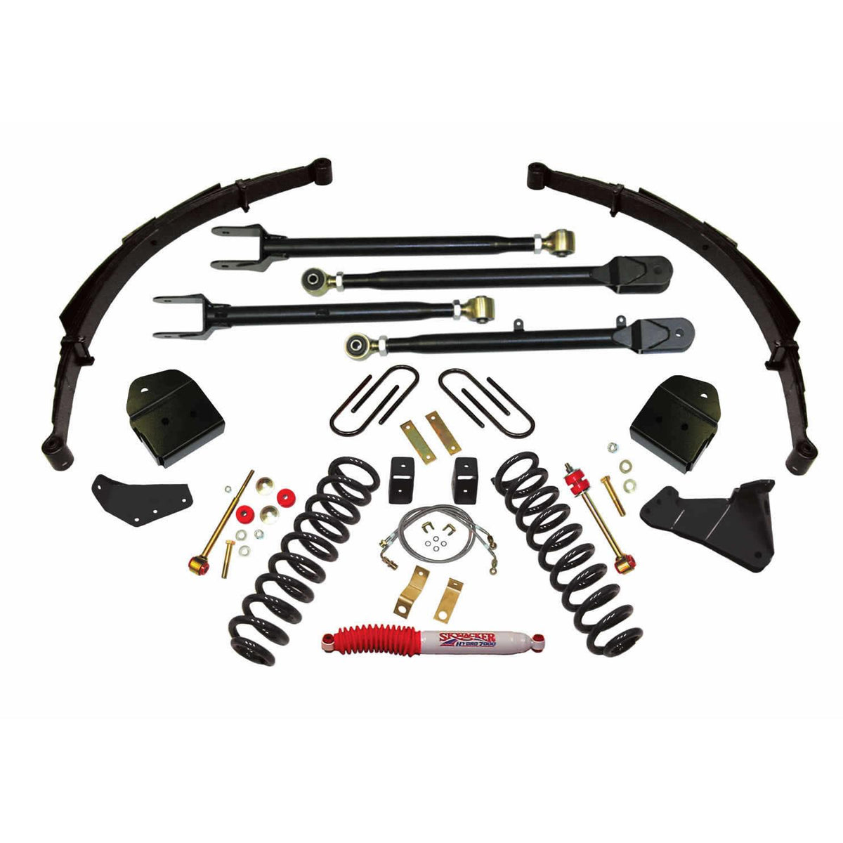 Skyjacker Lift Kit 4 Inch Lift 4-Link Conversion 05-07 Ford F-250 Super Duty Includes Front Coil Springs Track Bar Radius Arm Drop Bracket Single Steering Stabilizer Rear Shocks - F54524KS