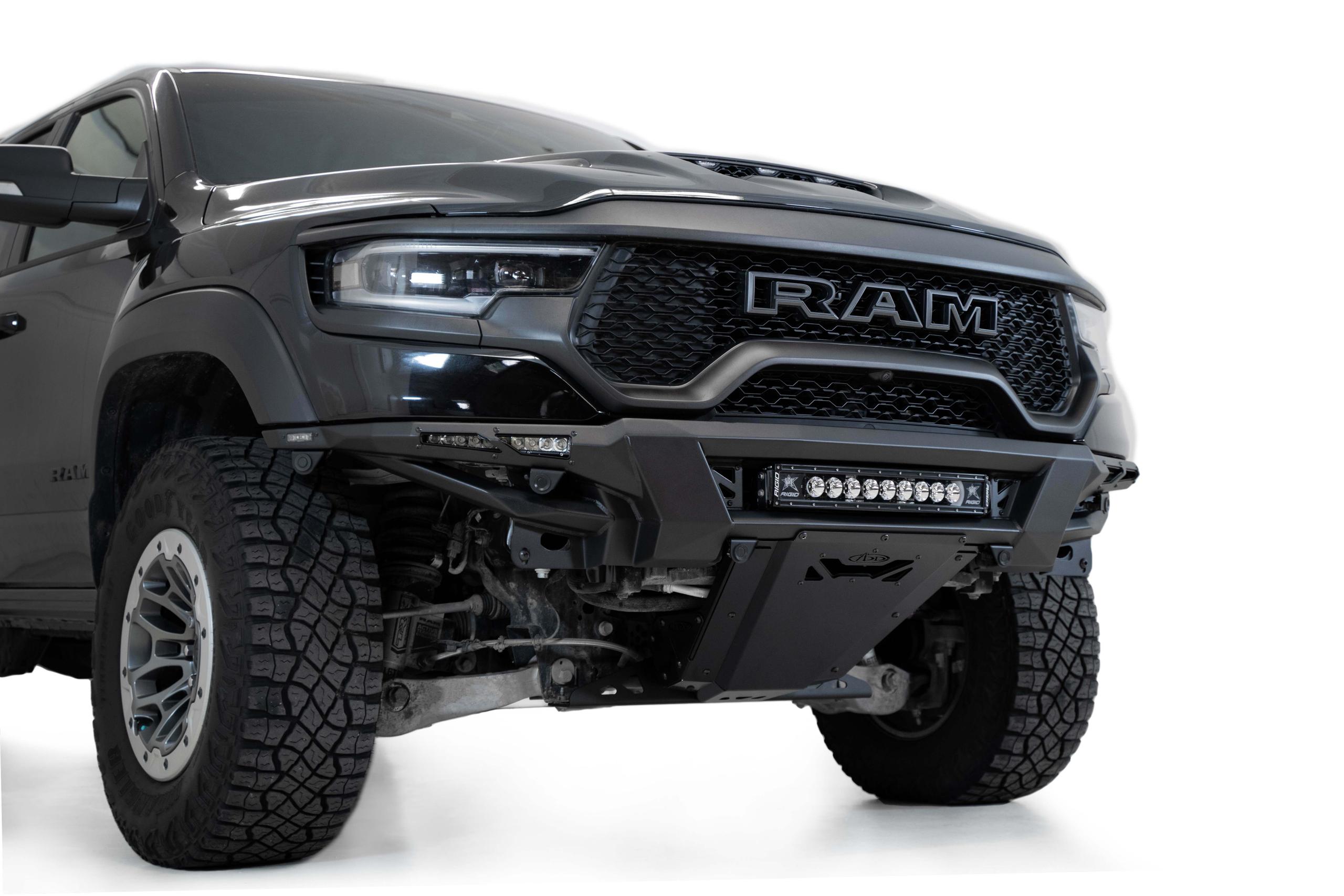 Addictive Desert Designs Ram TRX 2021 - Up Phantom Front Bumper With Mounts For Universal 20" RDS And Mounts For Universal 10" Single Row Light In Sides In Hammer Black With Satin Black Panels - F620263200103